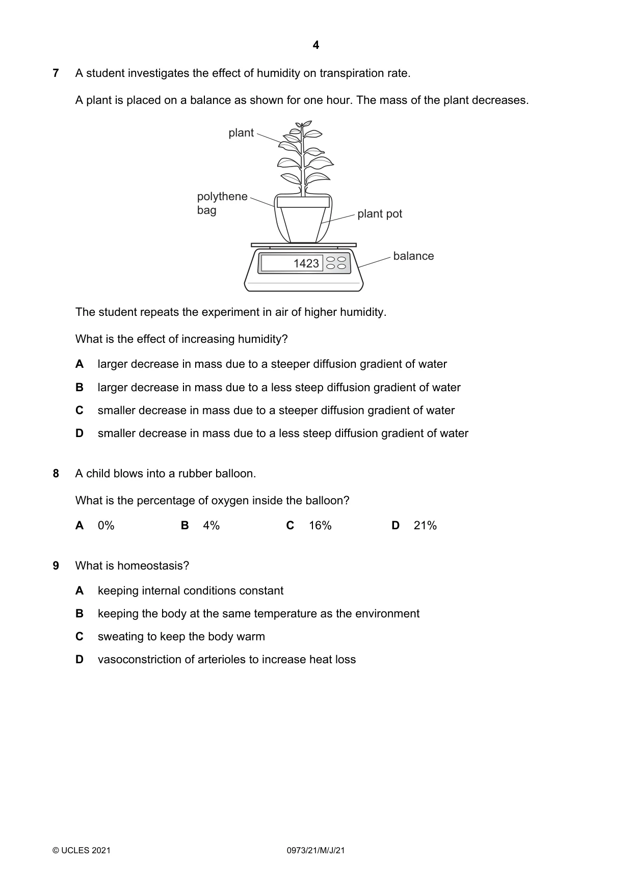 Cambridge IGCSE Sciences - Co-ordinated (9-1) 0973 2021 May/June Paper 2 · Variant 1 question paper, page 4 of 16