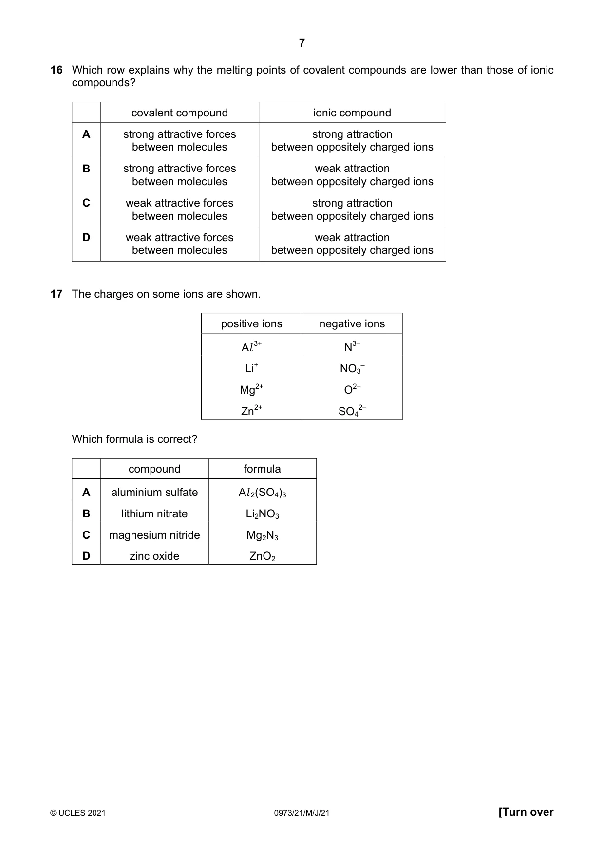 Cambridge IGCSE Sciences - Co-ordinated (9-1) 0973 2021 May/June Paper 2 · Variant 1 question paper, page 7 of 16