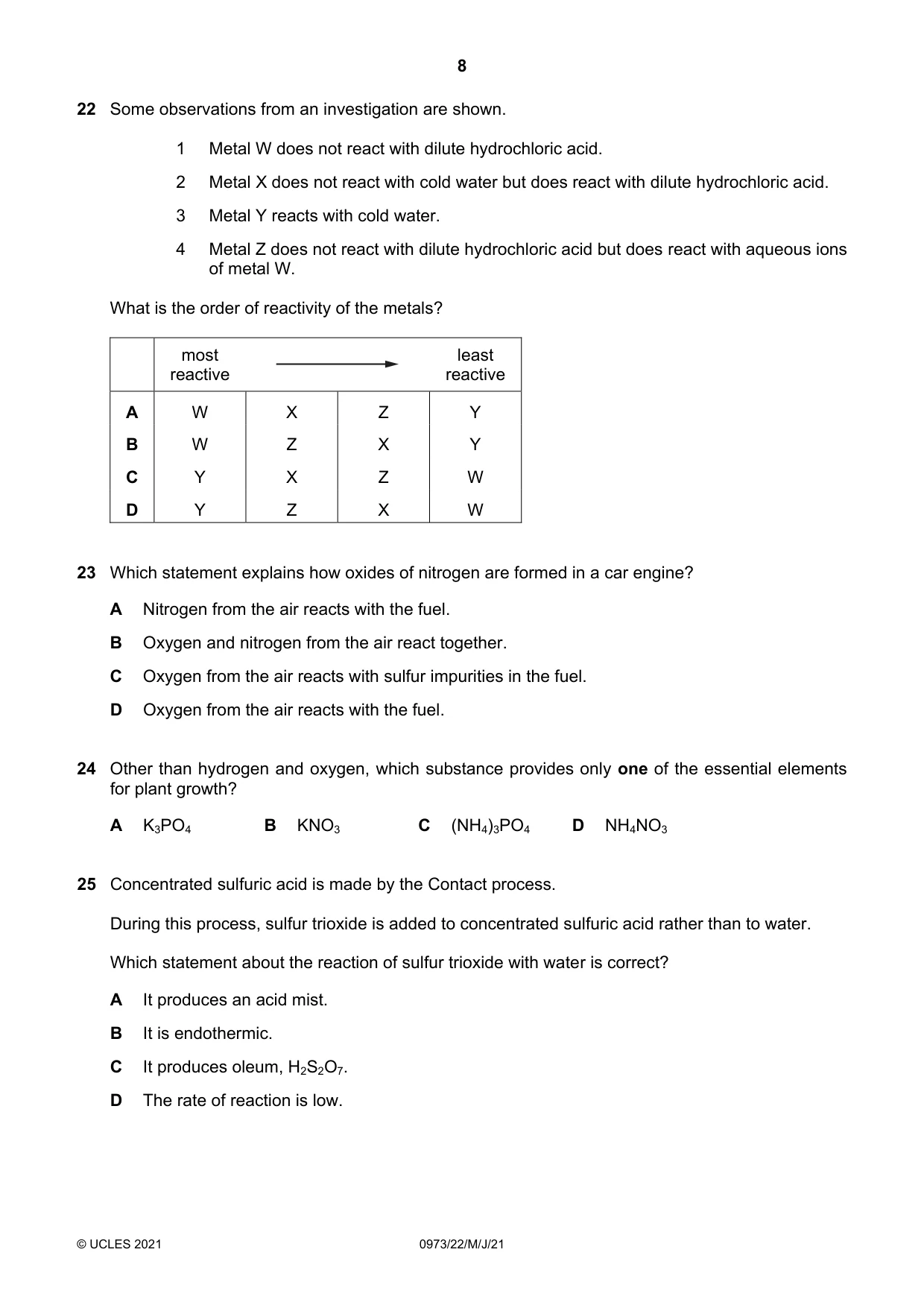 Cambridge IGCSE Sciences - Co-ordinated (9-1) 0973 2021 May/June Paper 2 · Variant 2 question paper, page 8 of 16