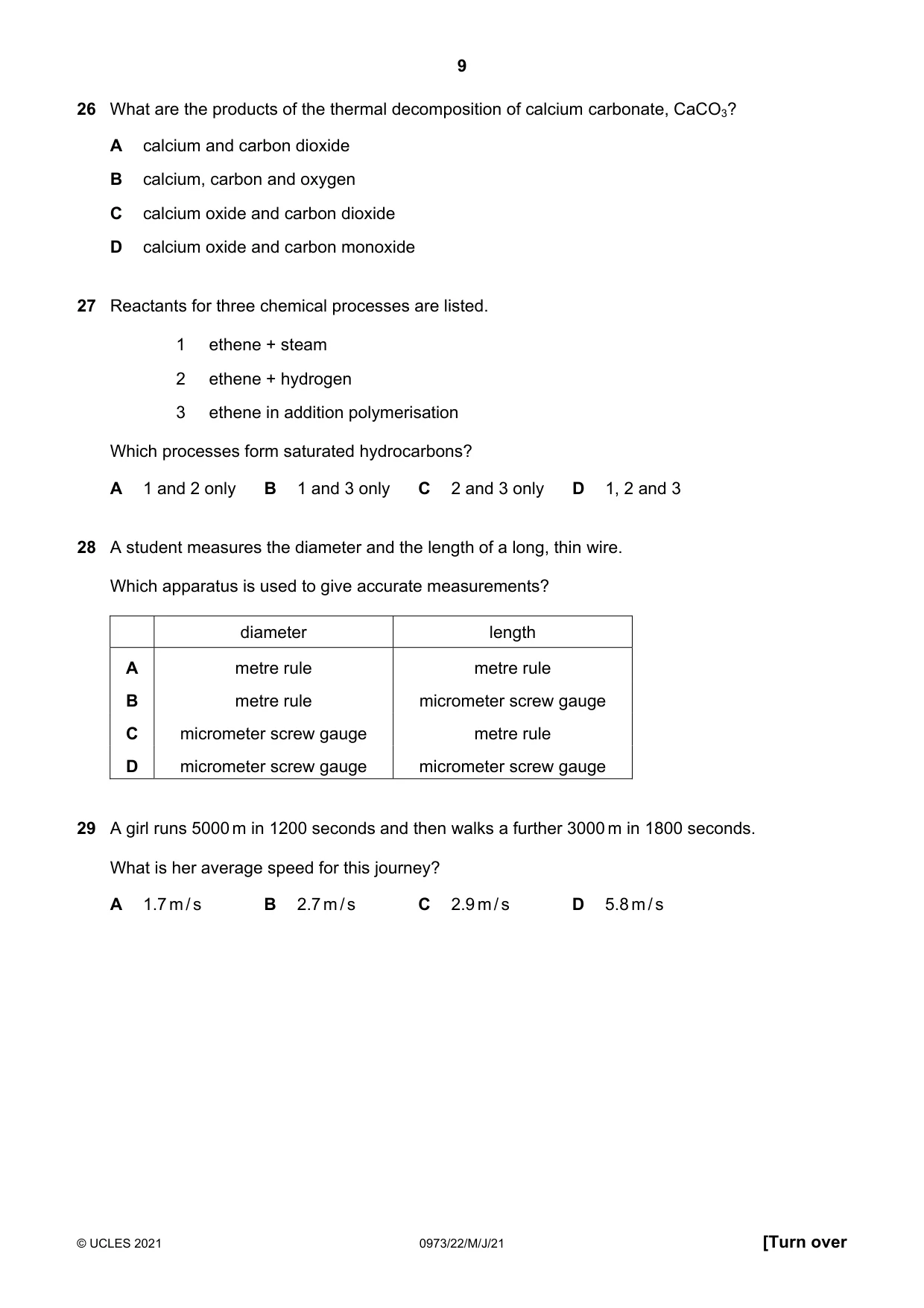 Cambridge IGCSE Sciences - Co-ordinated (9-1) 0973 2021 May/June Paper 2 · Variant 2 question paper, page 9 of 16