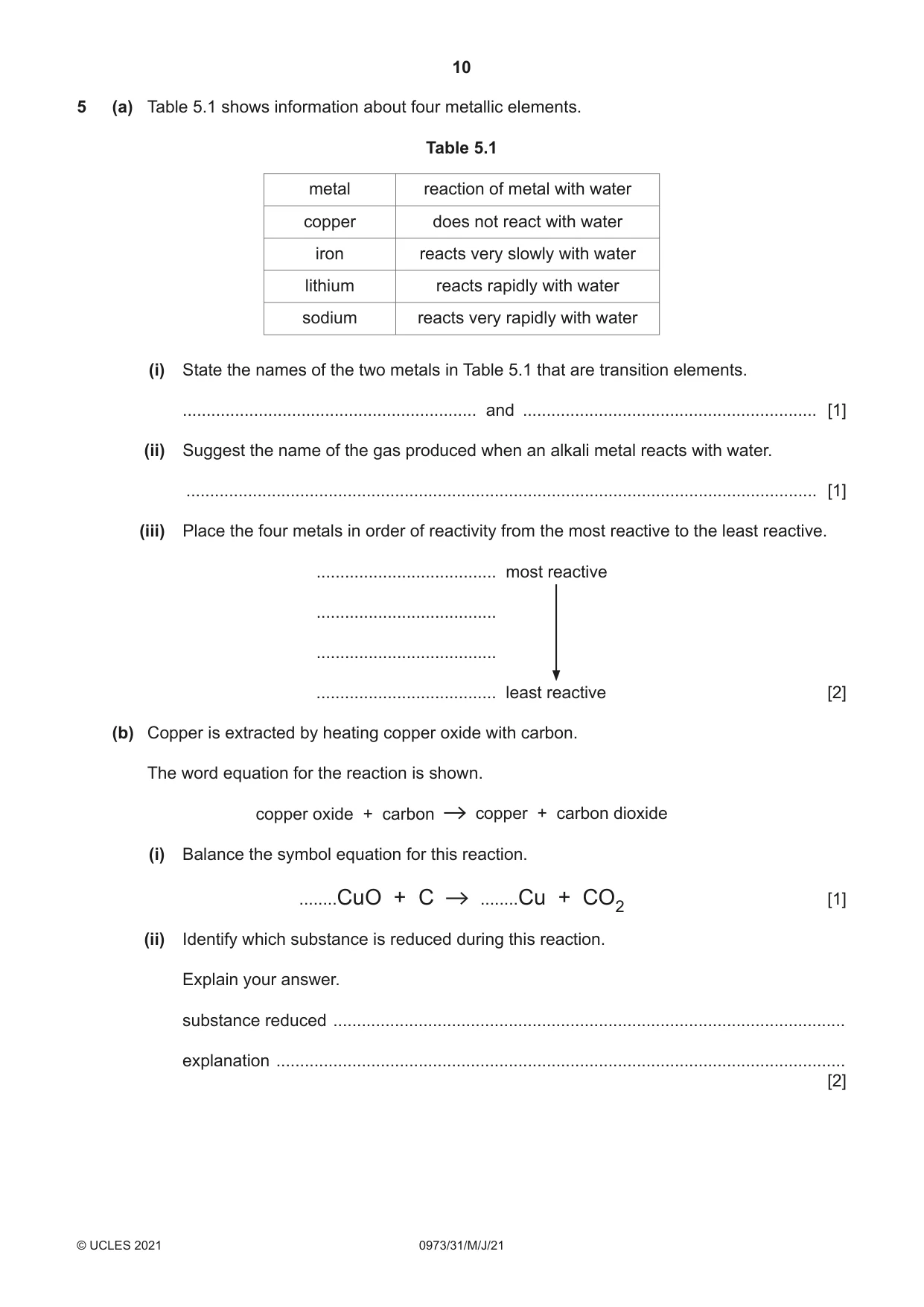 Cambridge IGCSE Sciences - Co-ordinated (9-1) 0973 2021 May/June Paper 3 · Variant 1 question paper, page 10 of 28