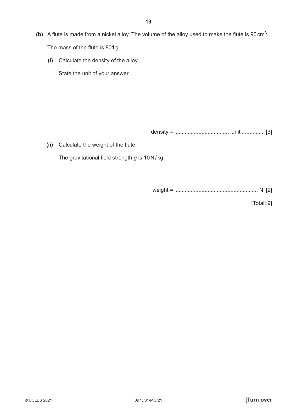 Cambridge IGCSE Sciences - Co-ordinated (9-1) 0973 2021 May/June Paper 3 · Variant 1 question paper, page 19 of 28