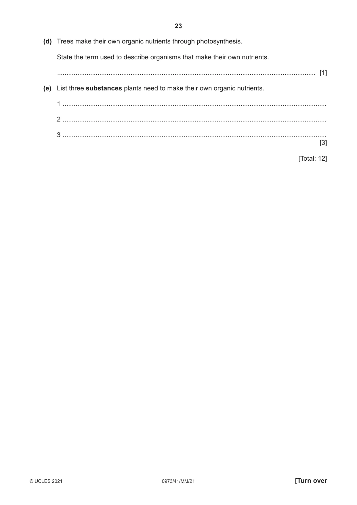 Cambridge IGCSE Sciences - Co-ordinated (9-1) 0973 2021 May/June Paper 4 · Variant 1 question paper, page 23 of 28