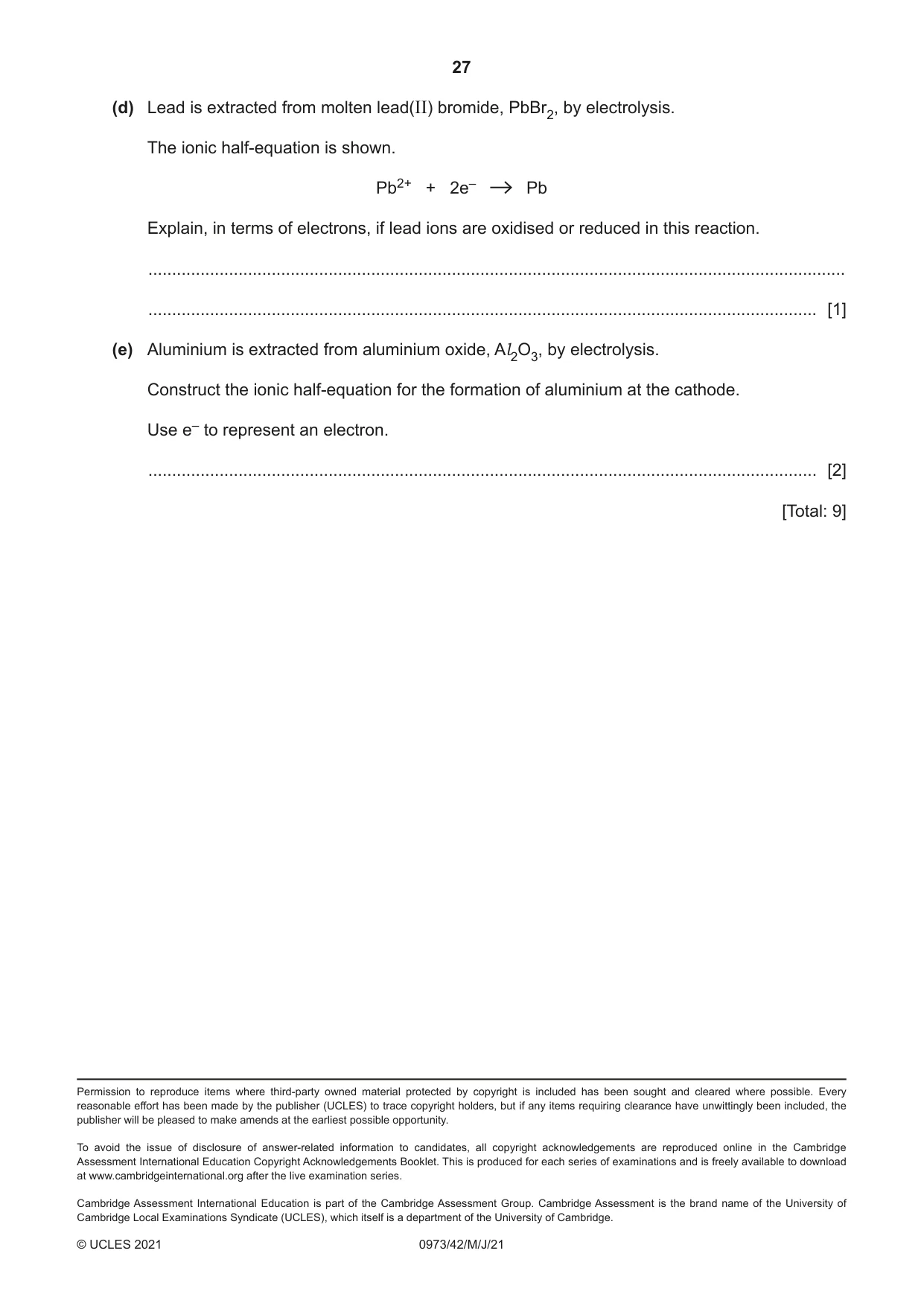 Cambridge IGCSE Sciences - Co-ordinated (9-1) 0973 2021 May/June Paper 4 · Variant 2 question paper, page 27 of 28