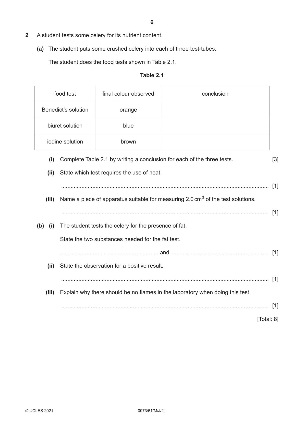 Cambridge IGCSE Sciences - Co-ordinated (9-1) 0973 2021 May/June Paper 6 · Variant 1 question paper, page 6 of 20