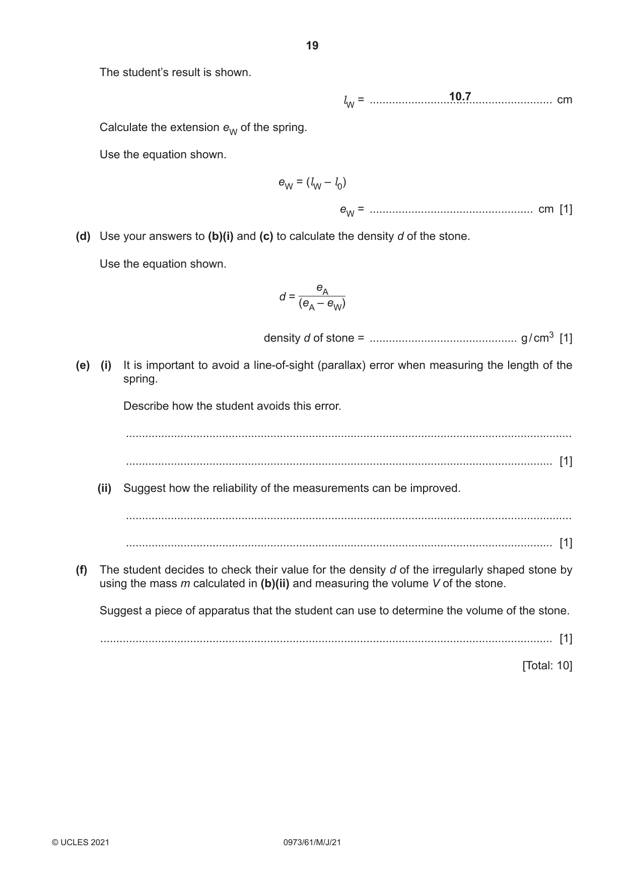 Cambridge IGCSE Sciences - Co-ordinated (9-1) 0973 2021 May/June Paper 6 · Variant 1 question paper, page 19 of 20