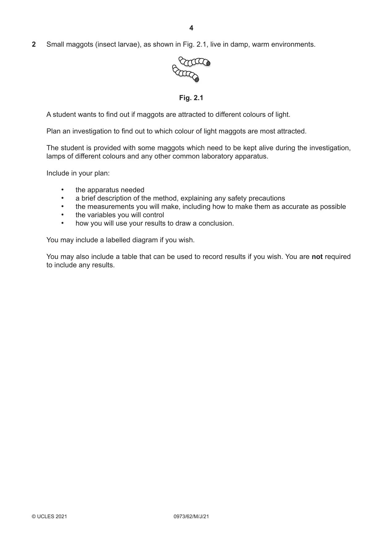 Cambridge IGCSE Sciences - Co-ordinated (9-1) 0973 2021 May/June Paper 6 · Variant 2 question paper, page 4 of 20