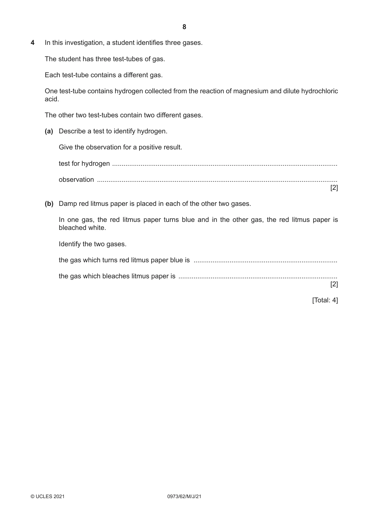 Cambridge IGCSE Sciences - Co-ordinated (9-1) 0973 2021 May/June Paper 6 · Variant 2 question paper, page 8 of 20