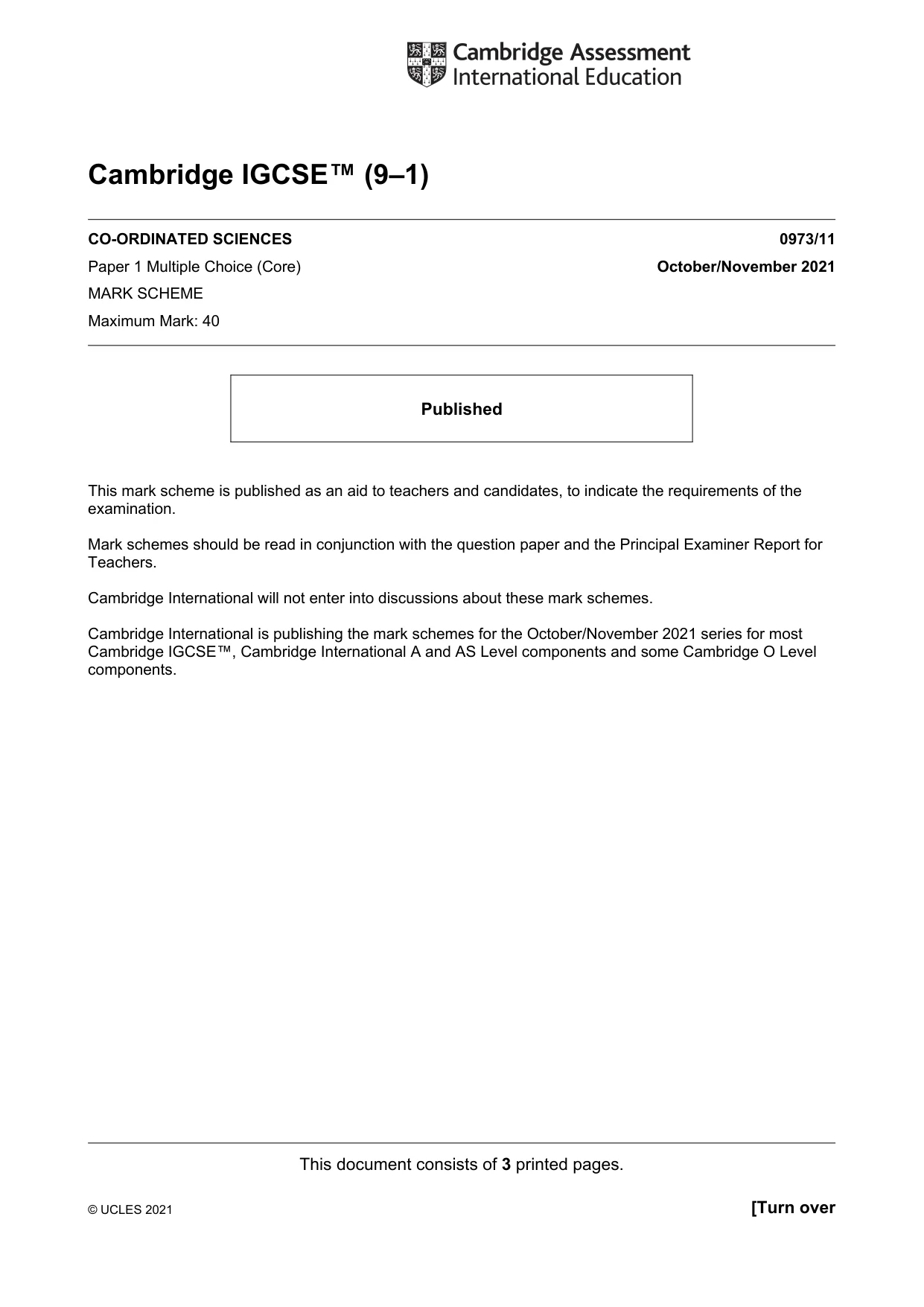 Mark scheme, page 1 of 3