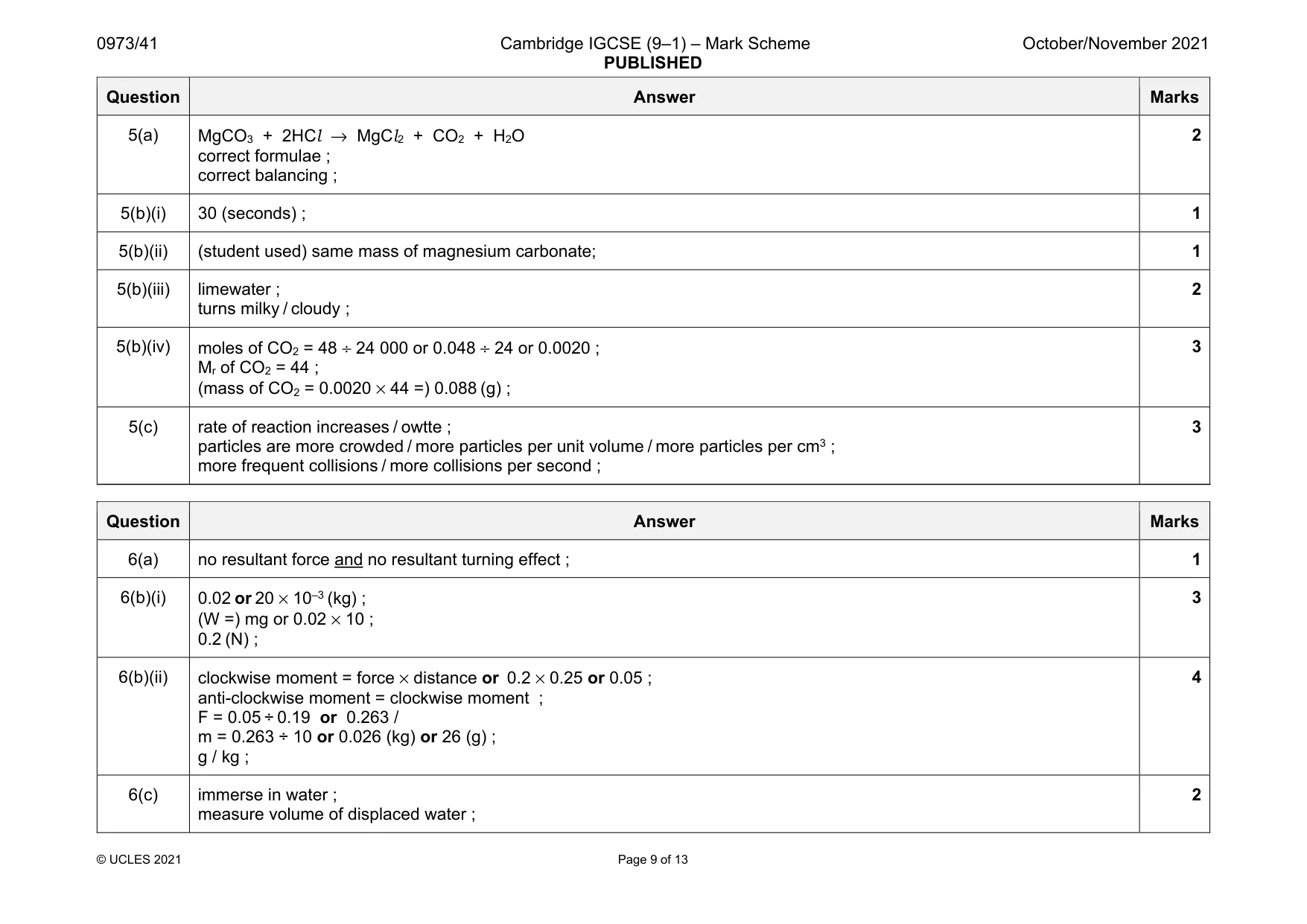 Mark scheme, page 9 of 13