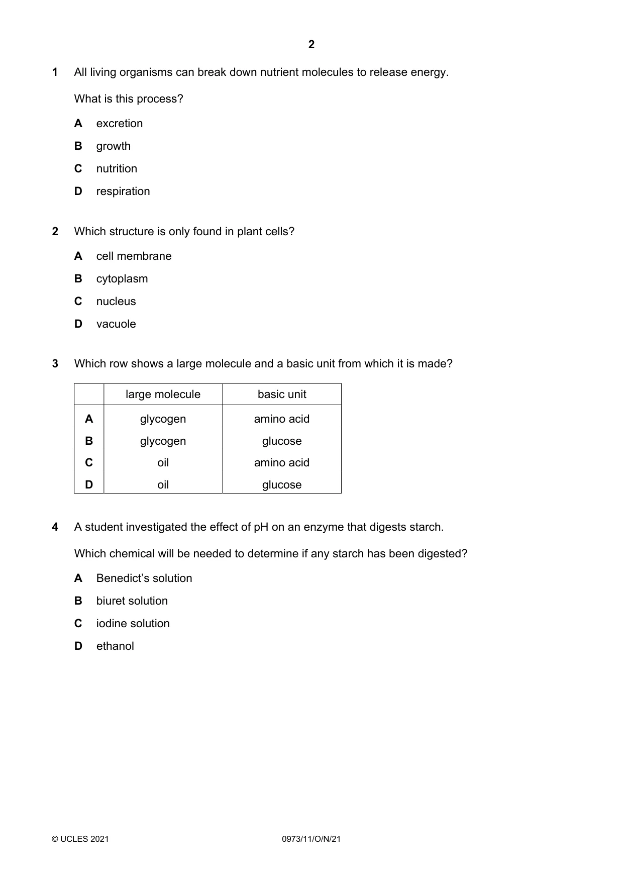 Cambridge IGCSE Sciences - Co-ordinated (9-1) 0973 2021 Oct/Nov Paper 1 · Variant 1 question paper, page 2 of 16