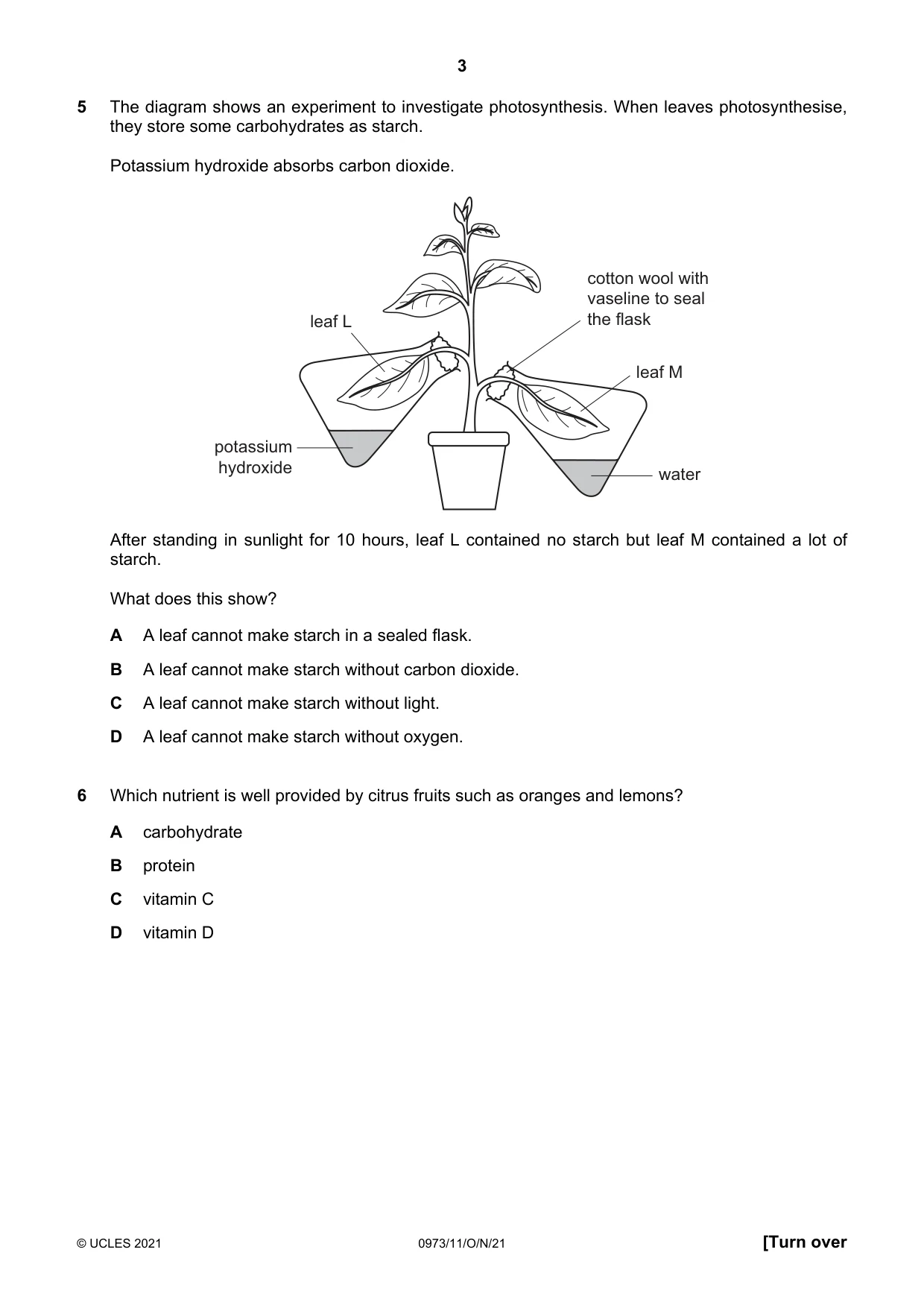 Cambridge IGCSE Sciences - Co-ordinated (9-1) 0973 2021 Oct/Nov Paper 1 · Variant 1 question paper, page 3 of 16