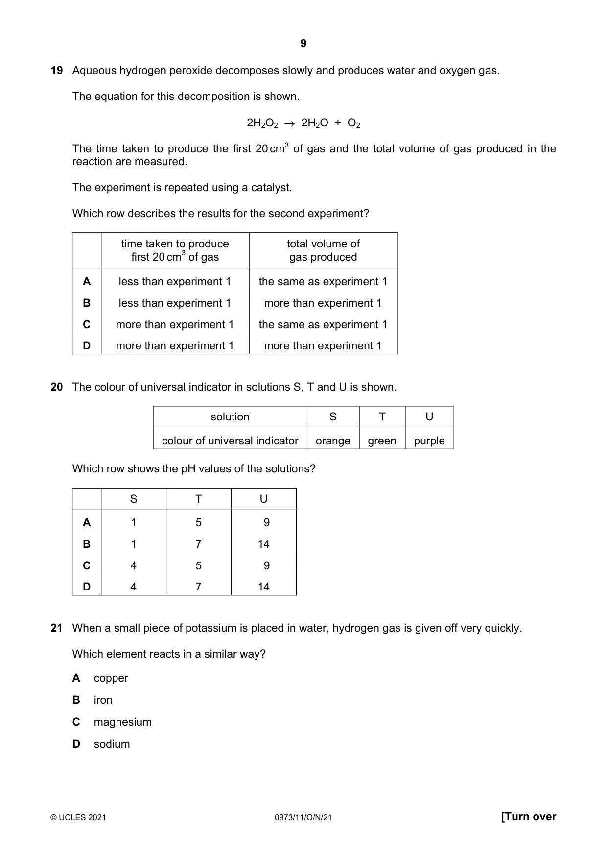 Cambridge IGCSE Sciences - Co-ordinated (9-1) 0973 2021 Oct/Nov Paper 1 · Variant 1 question paper, page 9 of 16