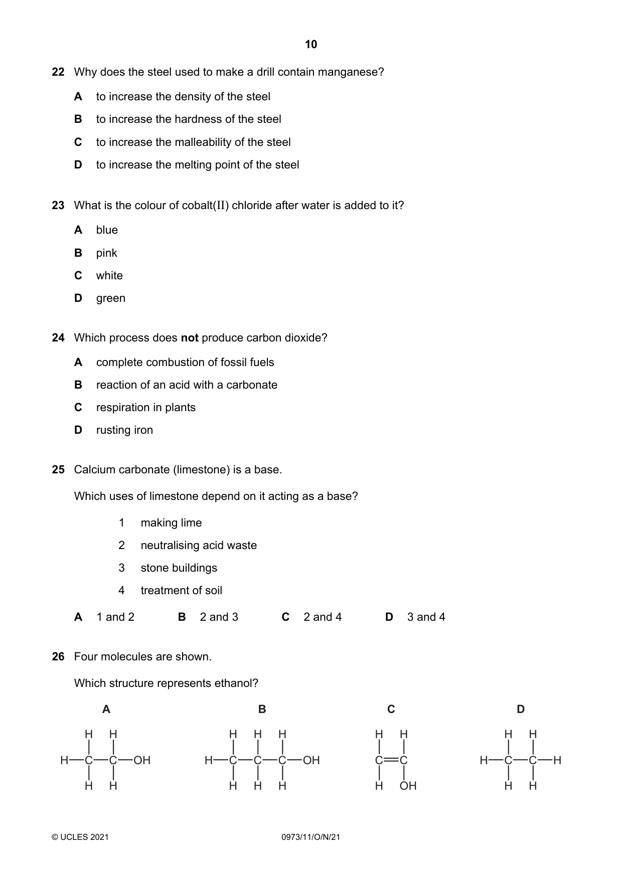 Cambridge IGCSE Sciences - Co-ordinated (9-1) 0973 2021 Oct/Nov Paper 1 · Variant 1 question paper, page 10 of 16