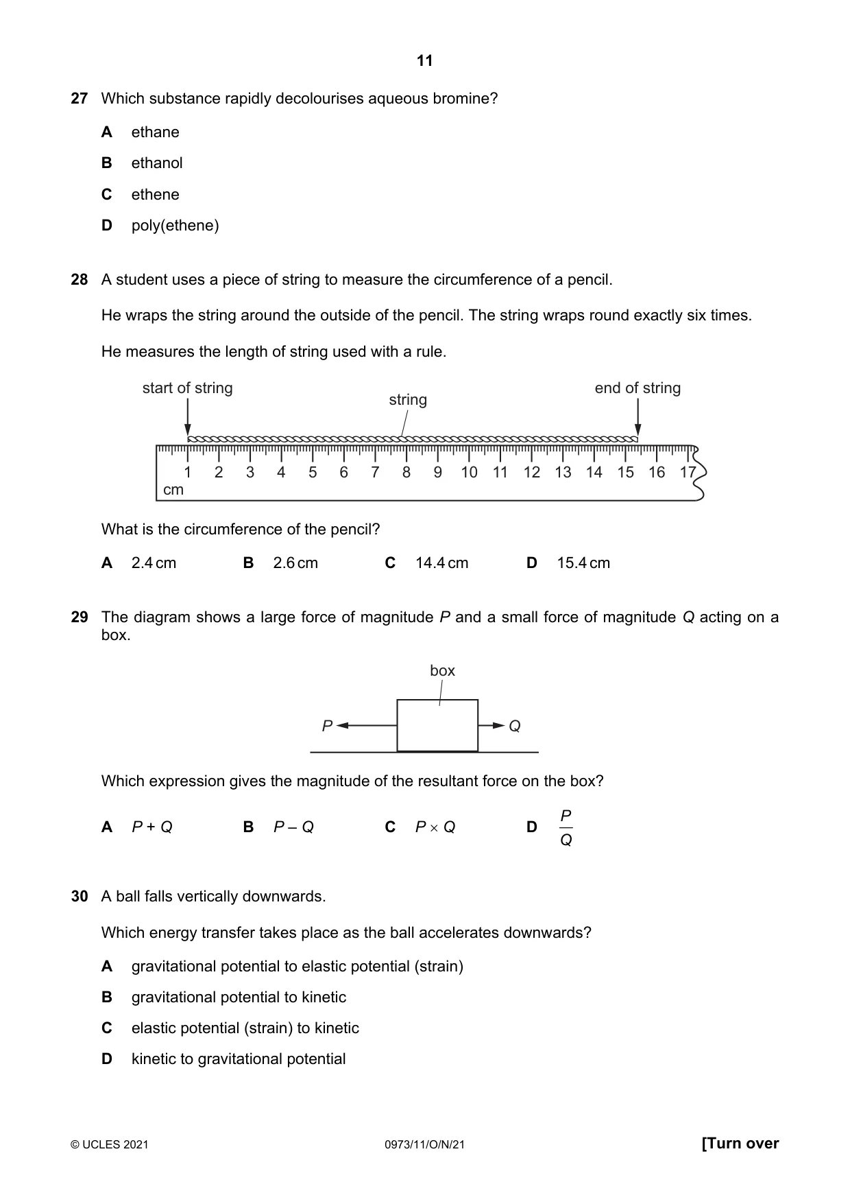 Cambridge IGCSE Sciences - Co-ordinated (9-1) 0973 2021 Oct/Nov Paper 1 · Variant 1 question paper, page 11 of 16