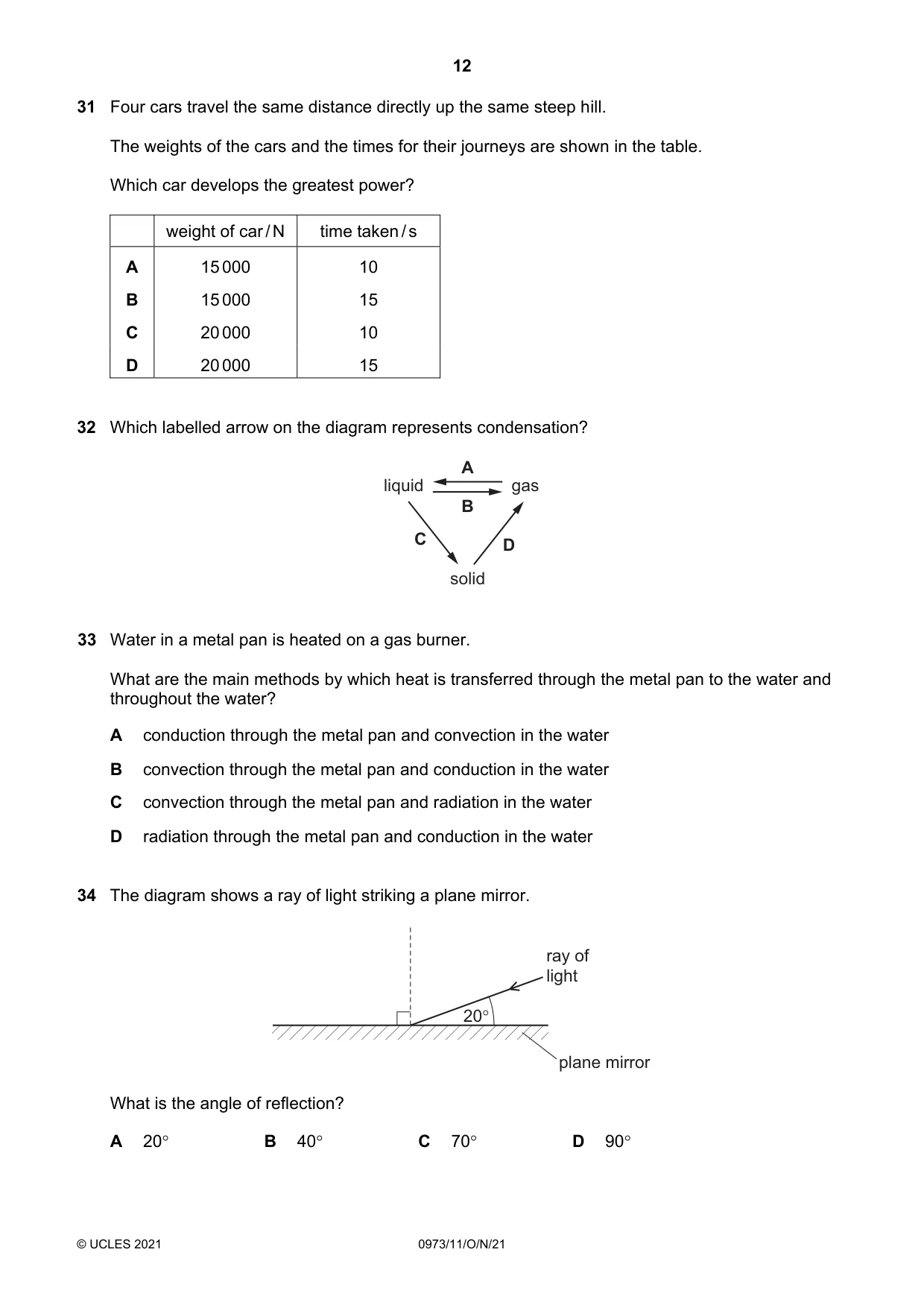 Cambridge IGCSE Sciences - Co-ordinated (9-1) 0973 2021 Oct/Nov Paper 1 · Variant 1 question paper, page 12 of 16