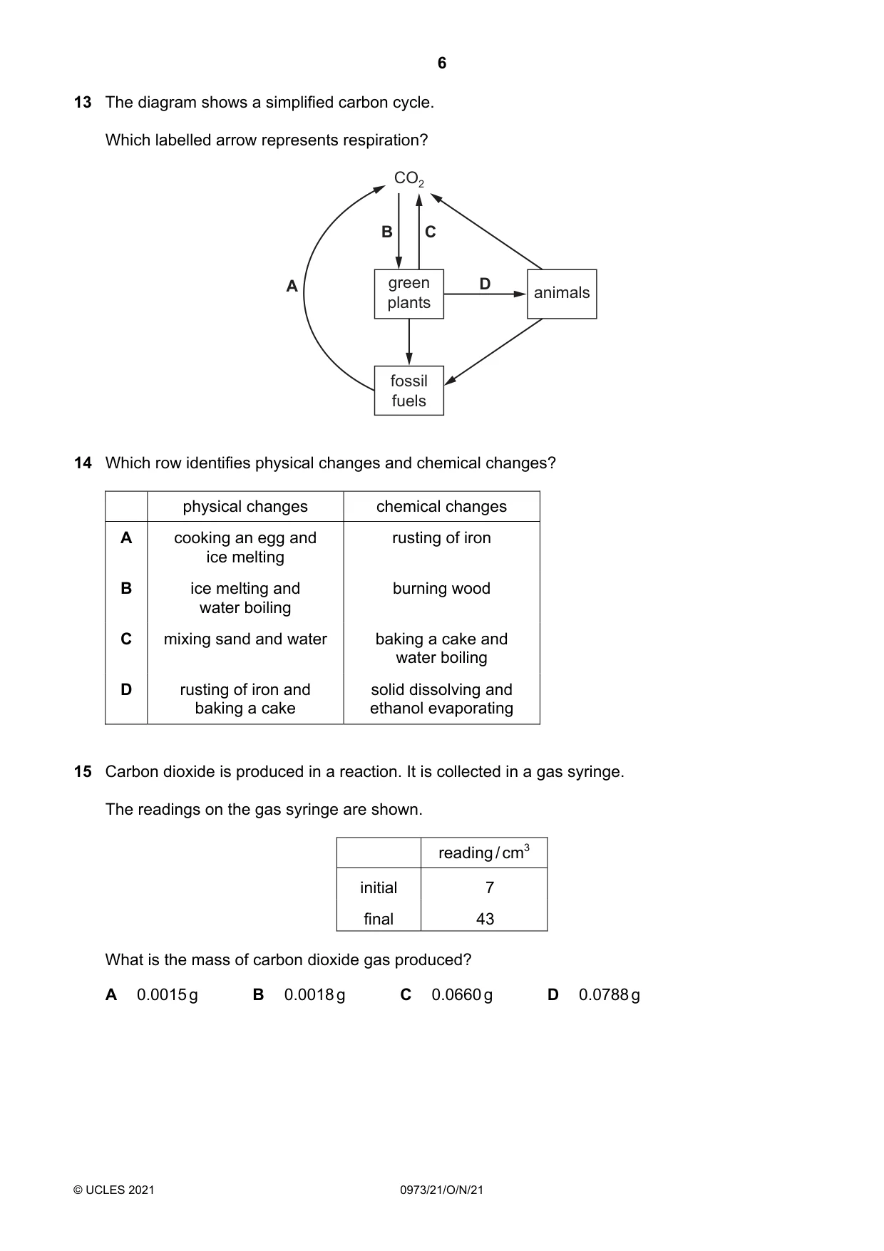Cambridge IGCSE Sciences - Co-ordinated (9-1) 0973 2021 Oct/Nov Paper 2 · Variant 1 question paper, page 6 of 16
