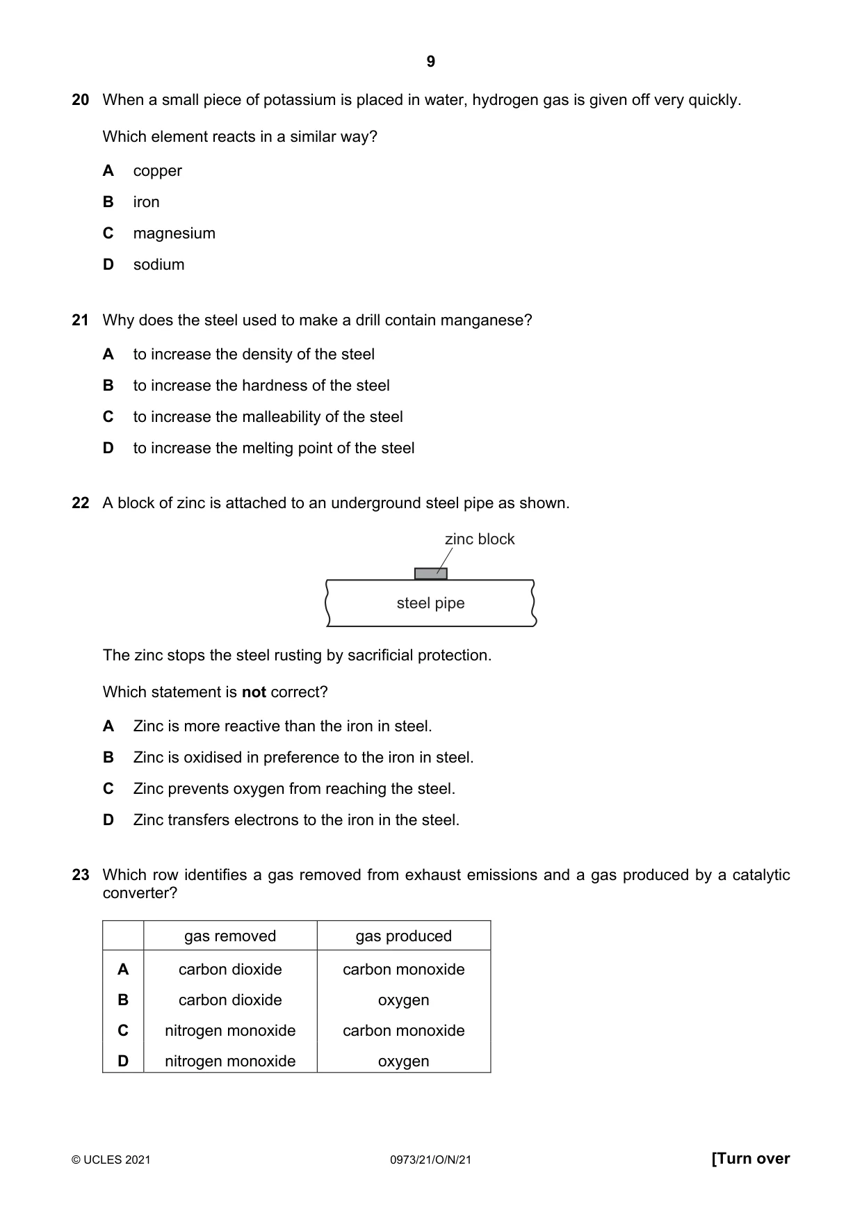 Cambridge IGCSE Sciences - Co-ordinated (9-1) 0973 2021 Oct/Nov Paper 2 · Variant 1 question paper, page 9 of 16