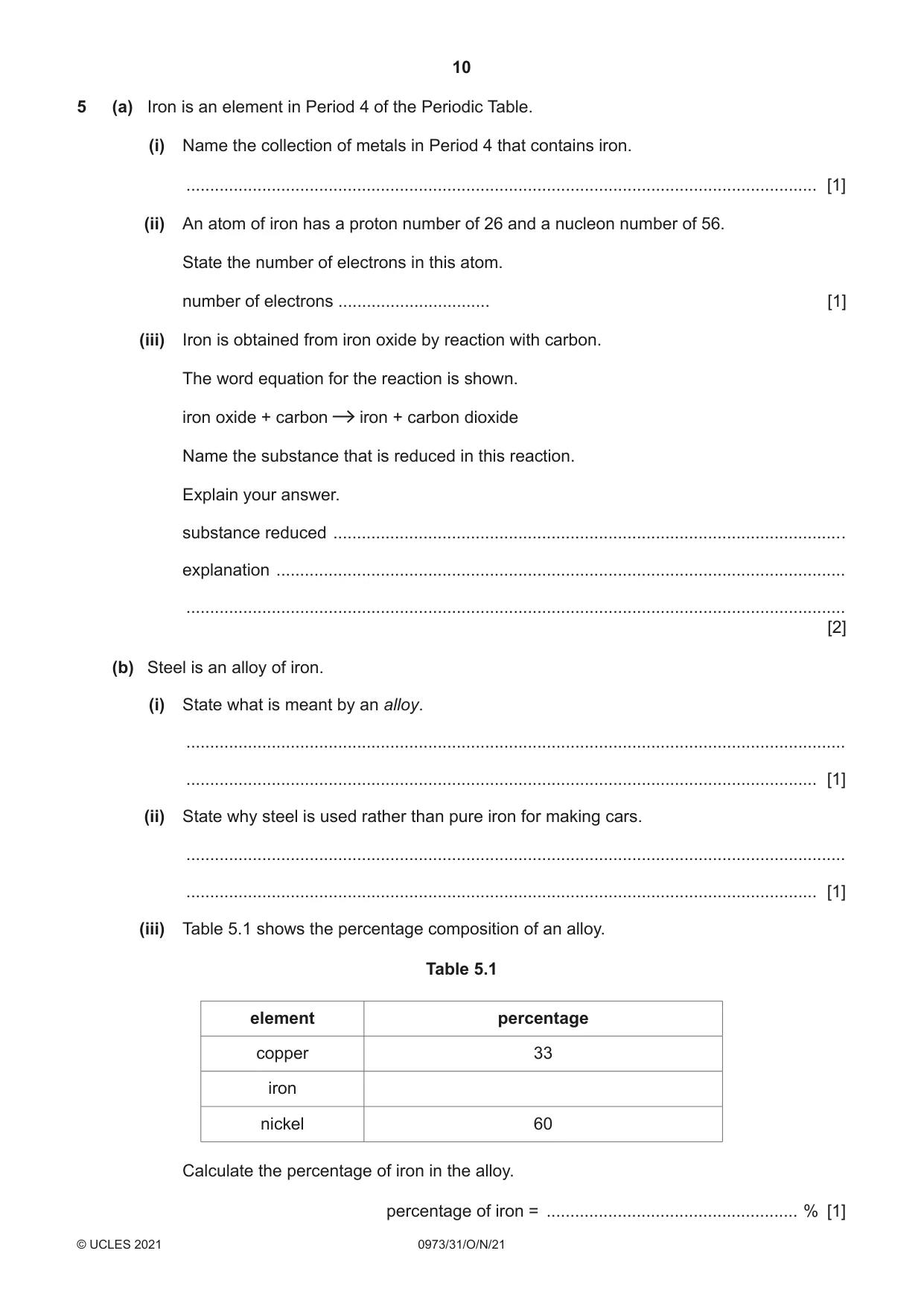 Cambridge IGCSE Sciences - Co-ordinated (9-1) 0973 2021 Oct/Nov Paper 3 · Variant 1 question paper, page 10 of 24