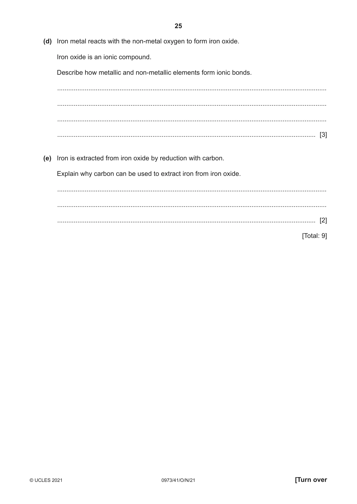 Cambridge IGCSE Sciences - Co-ordinated (9-1) 0973 2021 Oct/Nov Paper 4 · Variant 1 question paper, page 25 of 28