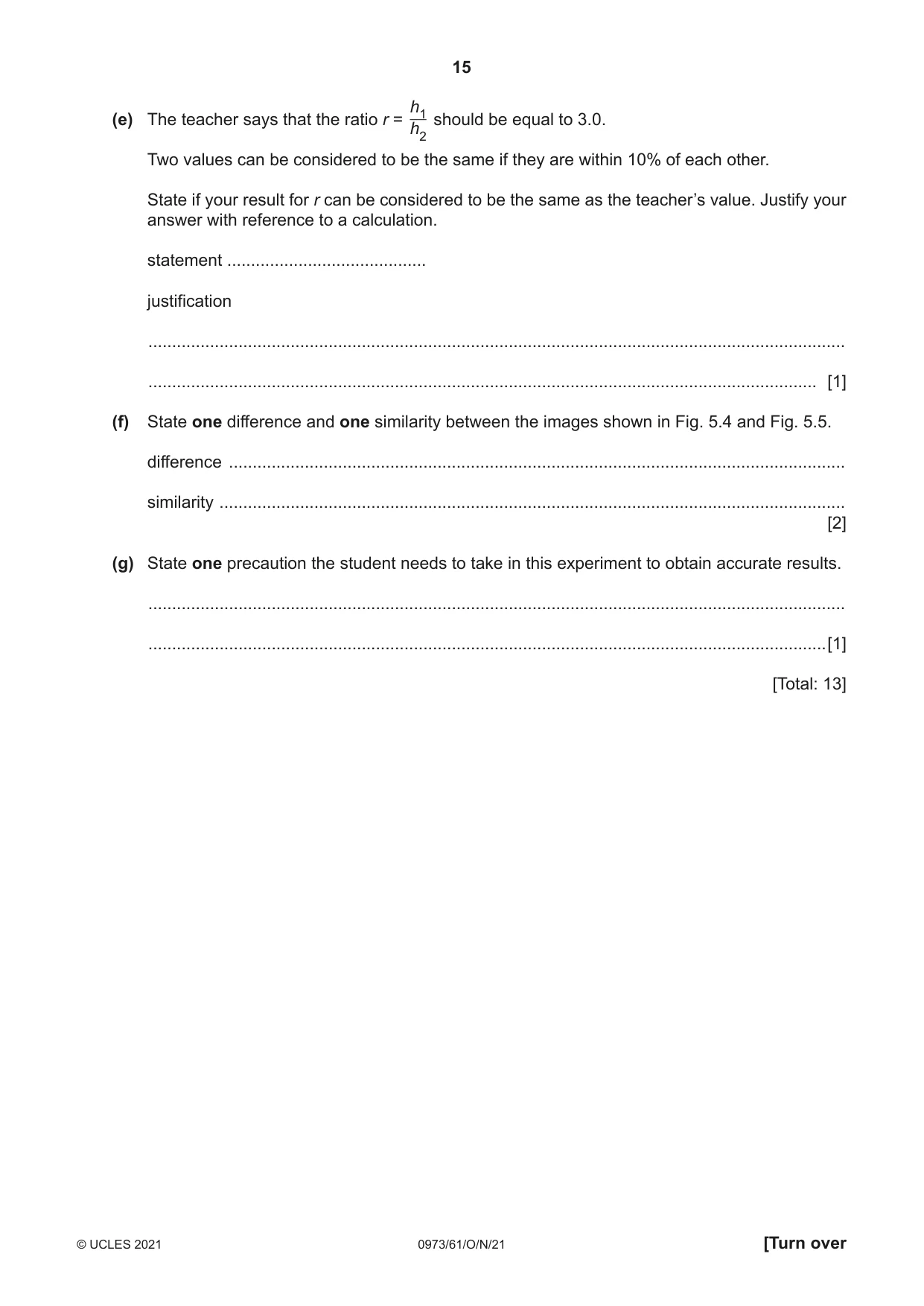 Cambridge IGCSE Sciences - Co-ordinated (9-1) 0973 2021 Oct/Nov Paper 6 · Variant 1 question paper, page 15 of 20