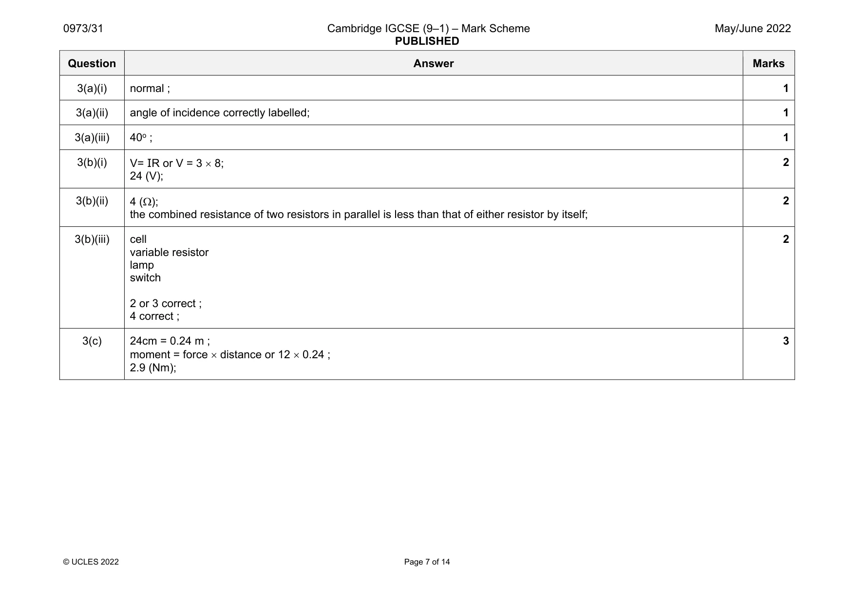 Mark scheme, page 7 of 14