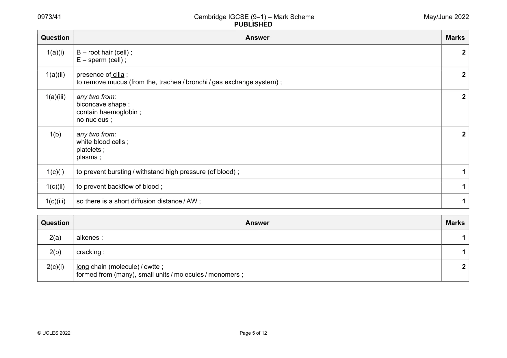 Mark scheme, page 5 of 12