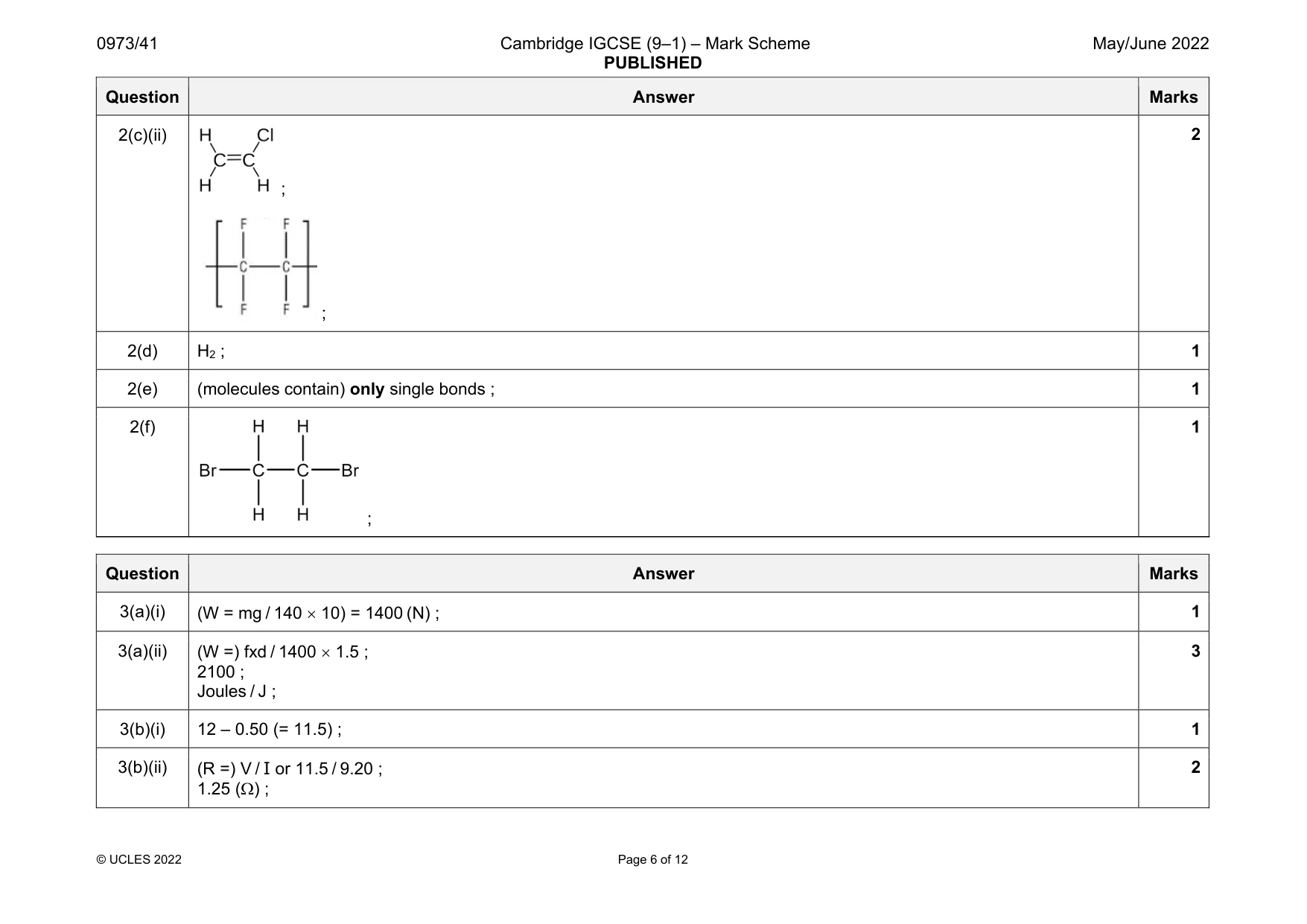 Mark scheme, page 6 of 12