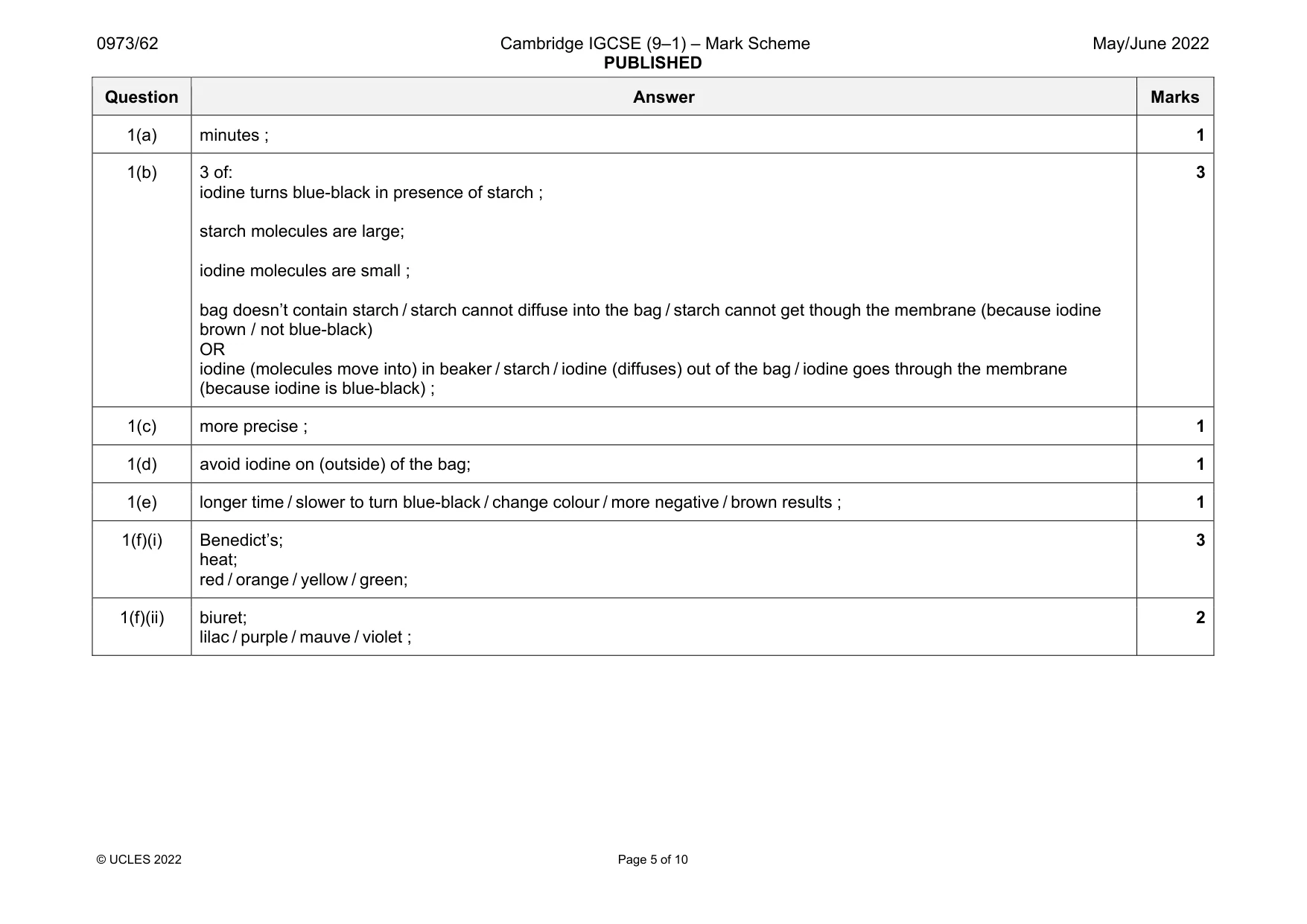 Mark scheme, page 5 of 10