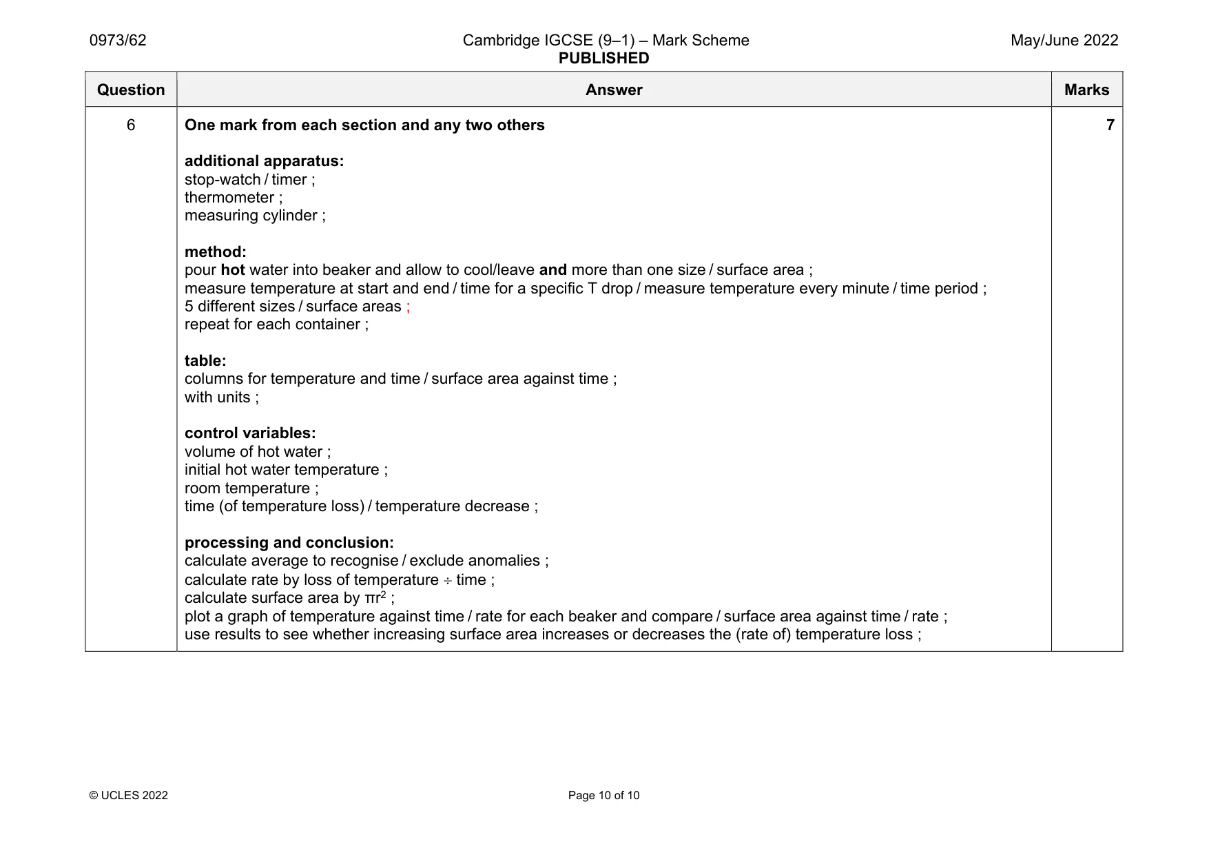 Mark scheme, page 10 of 10