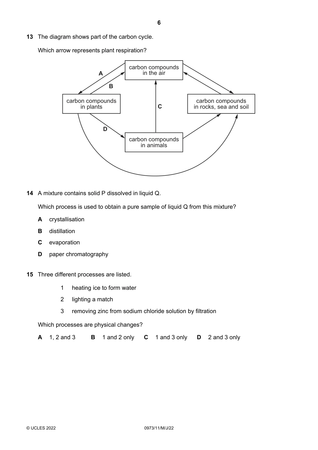 Cambridge IGCSE Sciences - Co-ordinated (9-1) 0973 2022 May/June Paper 1 · Variant 1 question paper, page 6 of 16