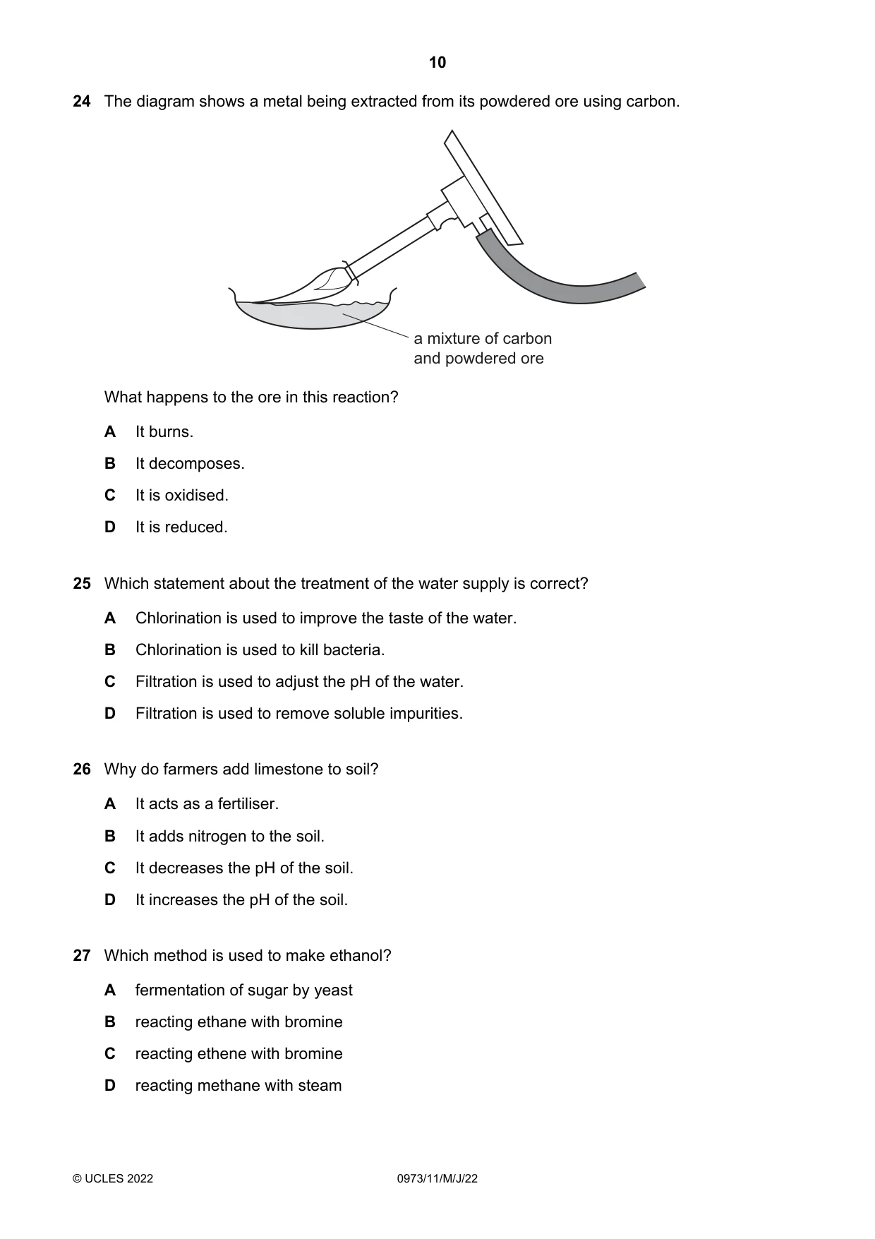 Cambridge IGCSE Sciences - Co-ordinated (9-1) 0973 2022 May/June Paper 1 · Variant 1 question paper, page 10 of 16