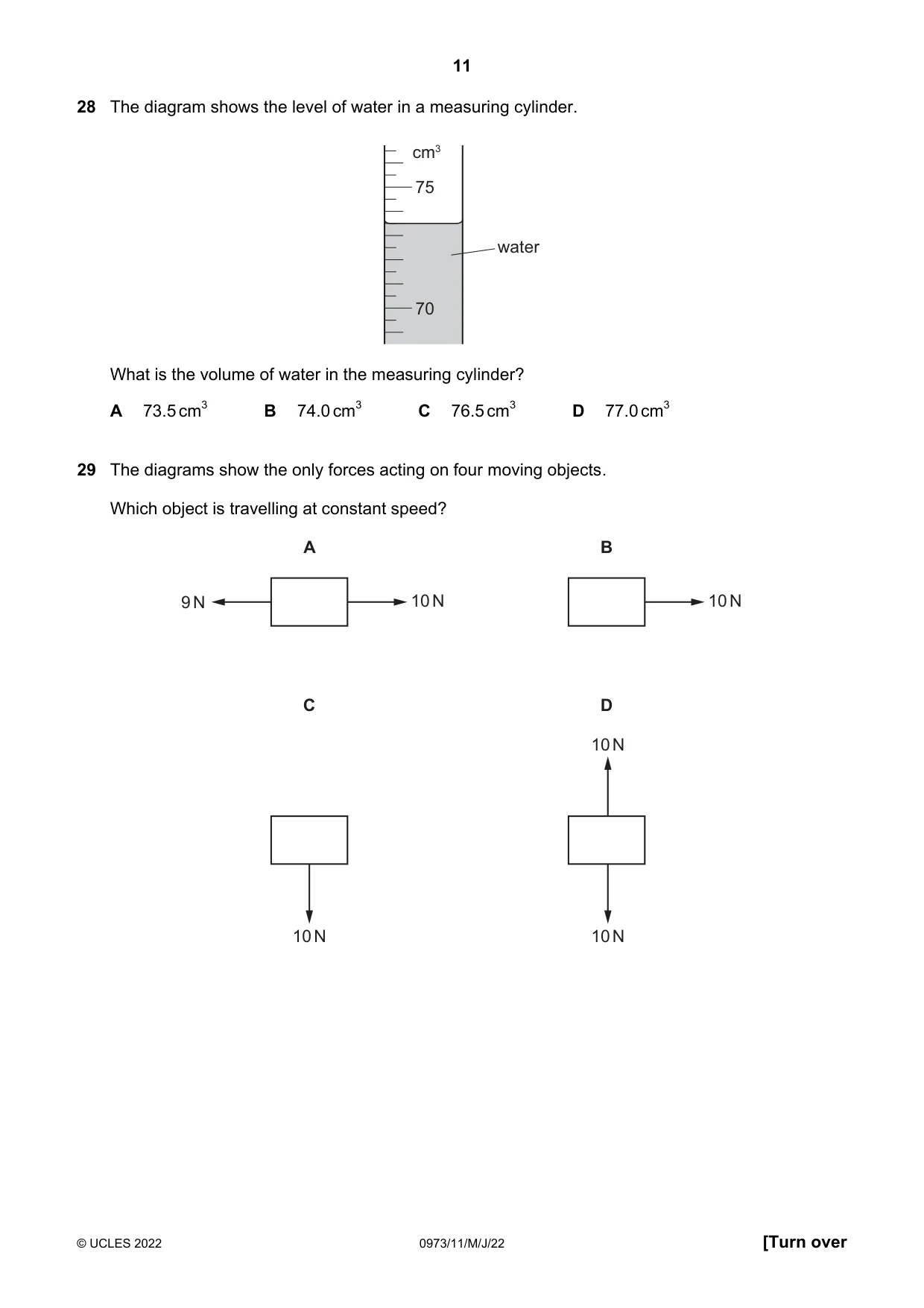 Cambridge IGCSE Sciences - Co-ordinated (9-1) 0973 2022 May/June Paper 1 · Variant 1 question paper, page 11 of 16