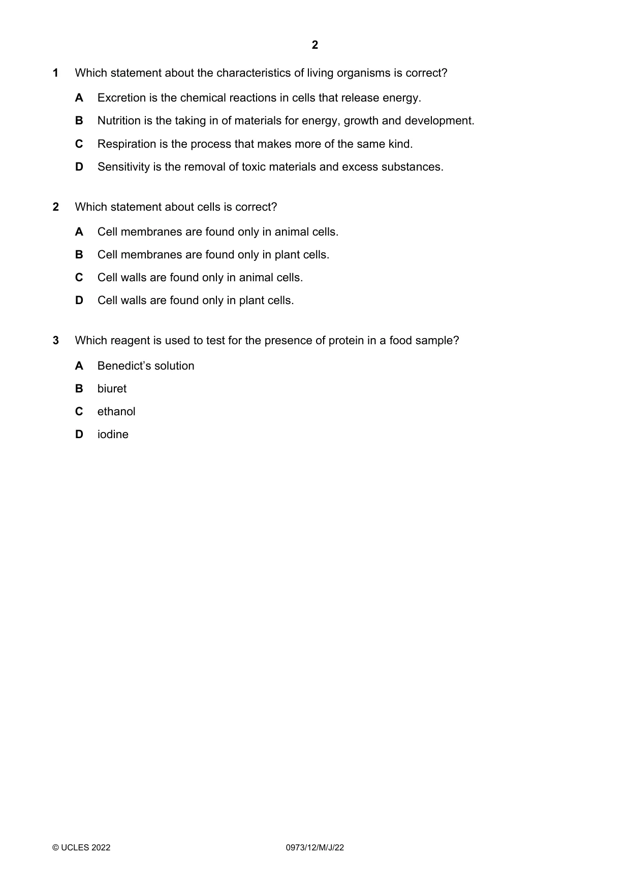 Cambridge IGCSE Sciences - Co-ordinated (9-1) 0973 2022 May/June Paper 1 · Variant 2 question paper, page 2 of 16