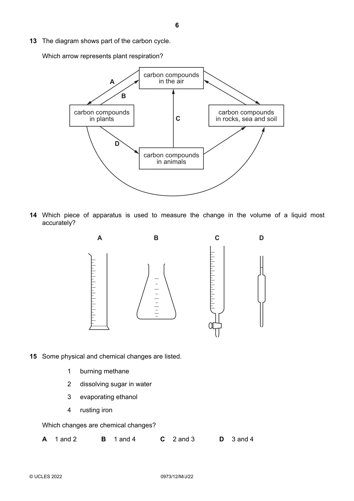 Cambridge IGCSE Sciences - Co-ordinated (9-1) 0973 2022 May/June Paper 1 · Variant 2 question paper, page 6 of 16