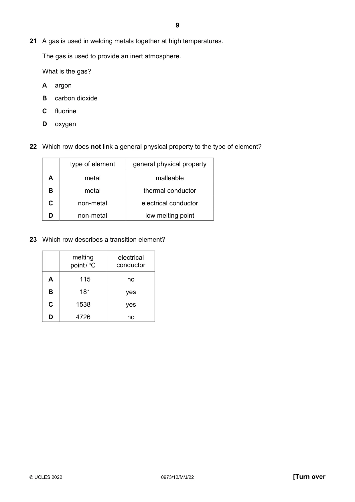 Cambridge IGCSE Sciences - Co-ordinated (9-1) 0973 2022 May/June Paper 1 · Variant 2 question paper, page 9 of 16