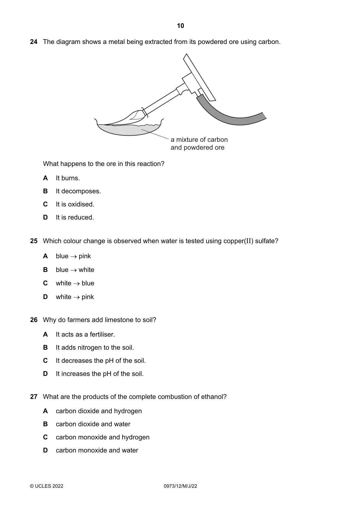 Cambridge IGCSE Sciences - Co-ordinated (9-1) 0973 2022 May/June Paper 1 · Variant 2 question paper, page 10 of 16