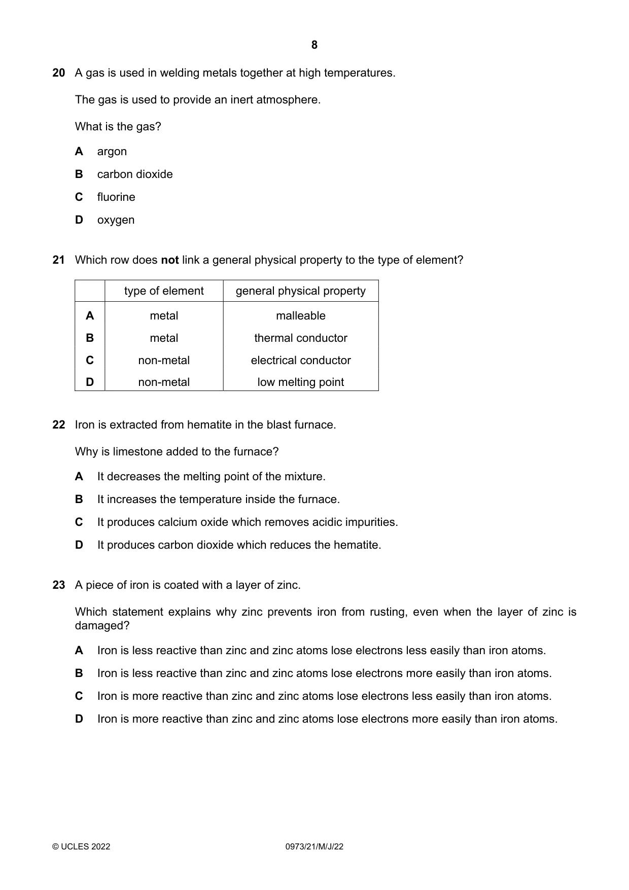 Cambridge IGCSE Sciences - Co-ordinated (9-1) 0973 2022 May/June Paper 2 · Variant 1 question paper, page 8 of 16