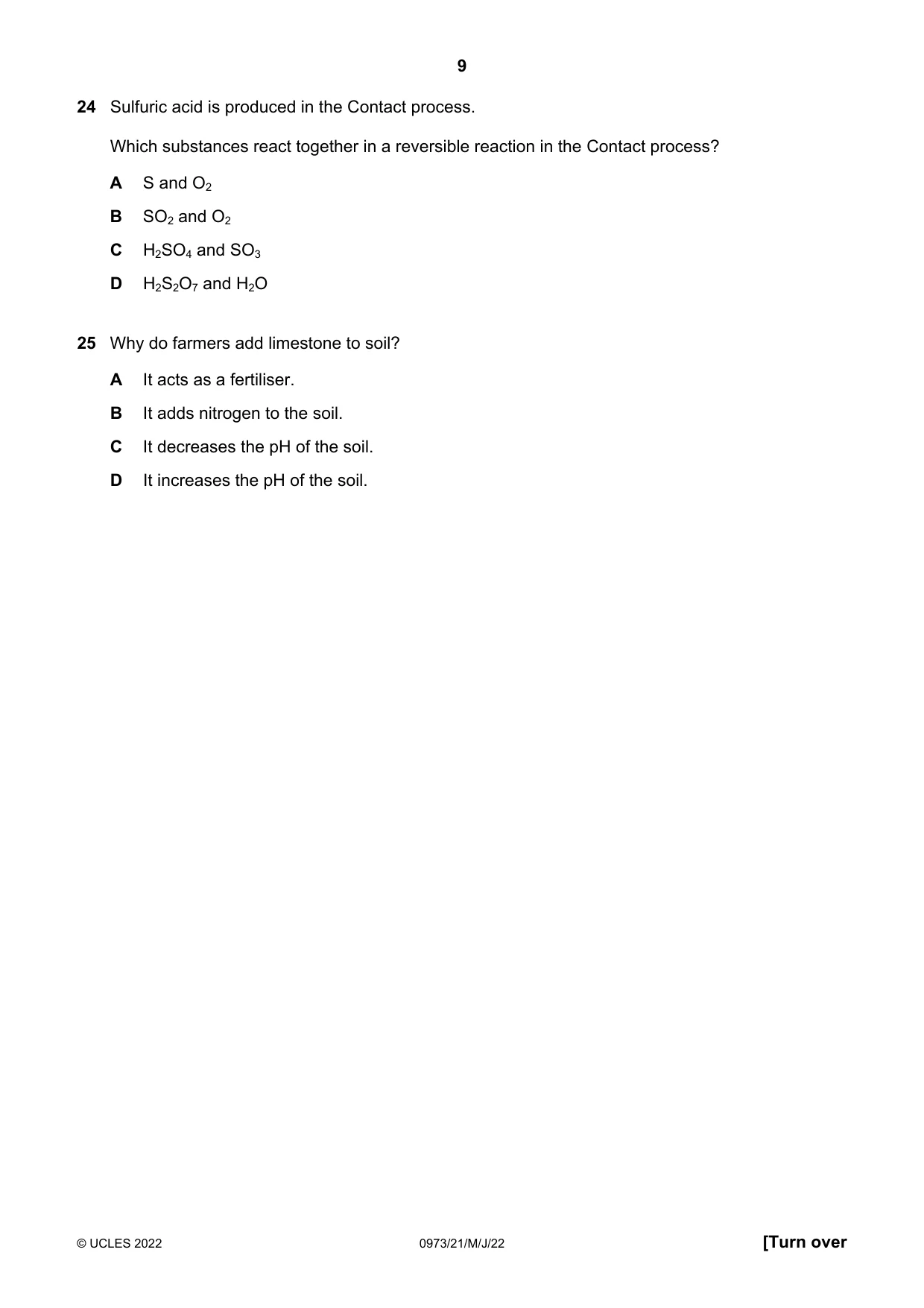 Cambridge IGCSE Sciences - Co-ordinated (9-1) 0973 2022 May/June Paper 2 · Variant 1 question paper, page 9 of 16