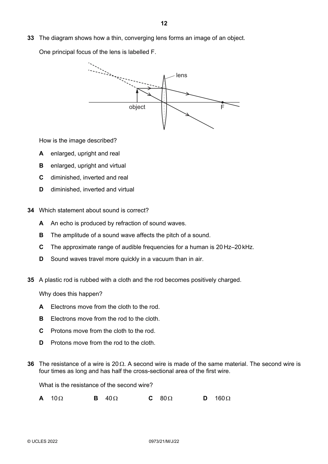 Cambridge IGCSE Sciences - Co-ordinated (9-1) 0973 2022 May/June Paper 2 · Variant 1 question paper, page 12 of 16