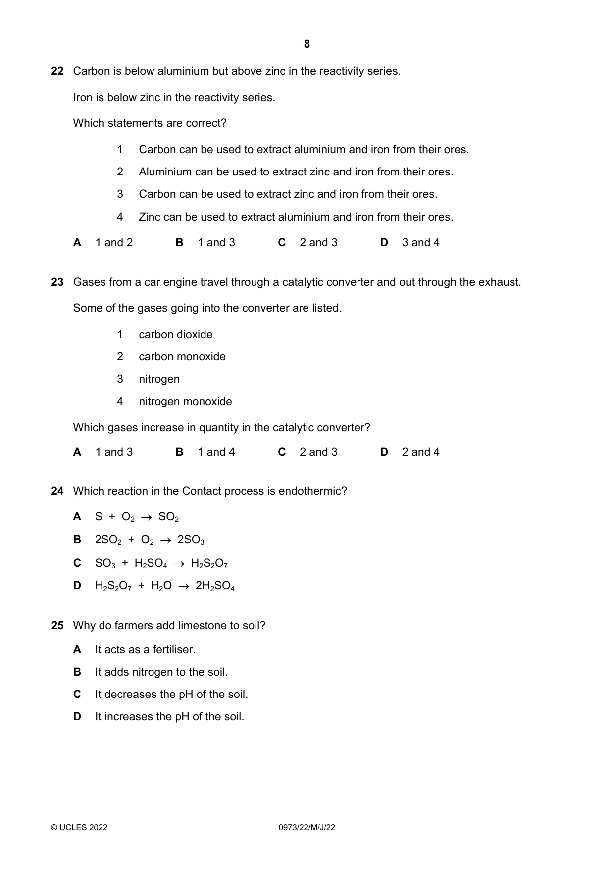 Cambridge IGCSE Sciences - Co-ordinated (9-1) 0973 2022 May/June Paper 2 · Variant 2 question paper, page 8 of 16