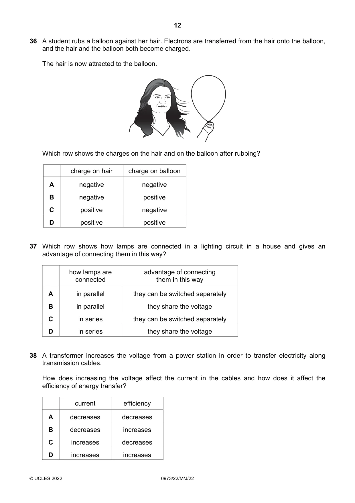 Cambridge IGCSE Sciences - Co-ordinated (9-1) 0973 2022 May/June Paper 2 · Variant 2 question paper, page 12 of 16
