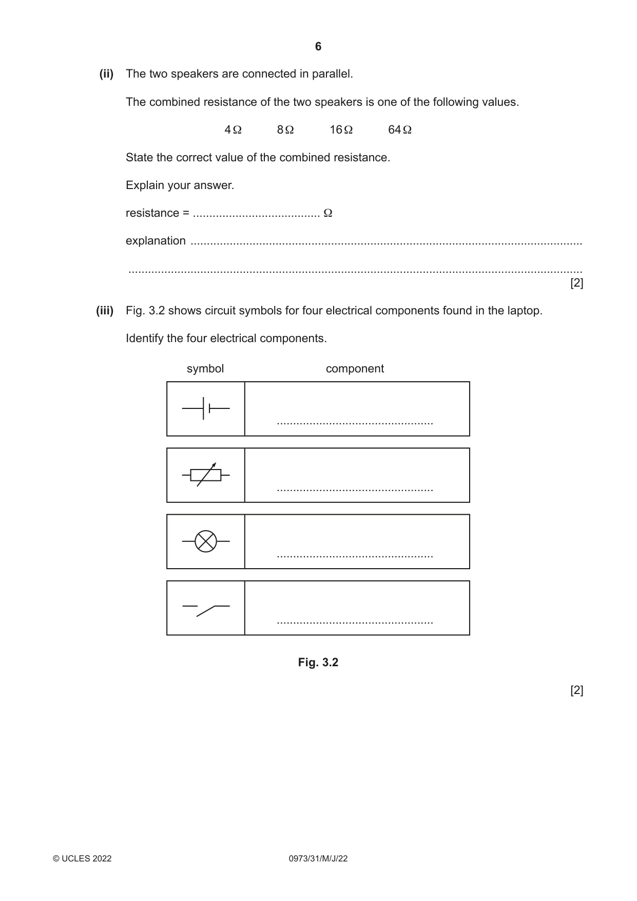 Cambridge IGCSE Sciences - Co-ordinated (9-1) 0973 2022 May/June Paper 3 · Variant 1 question paper, page 6 of 28