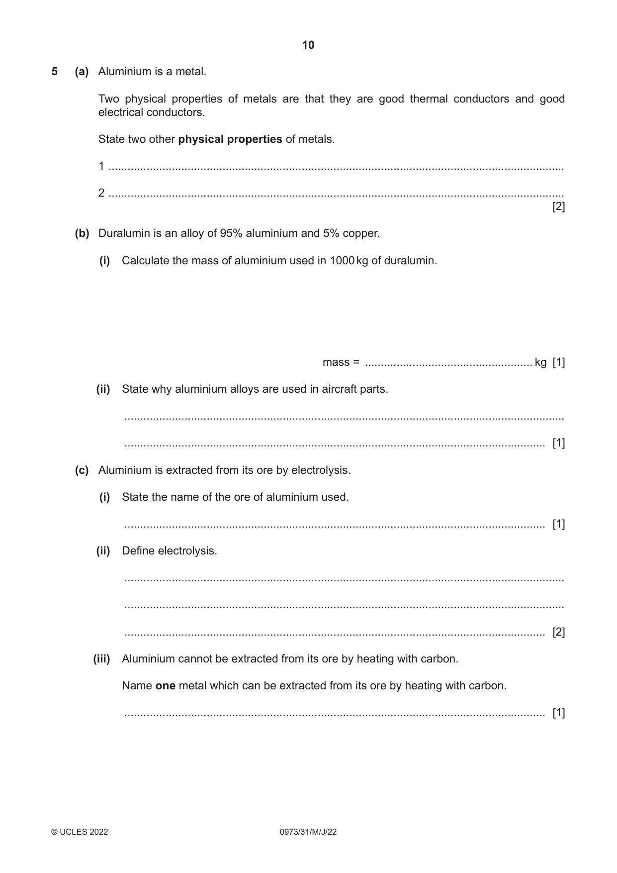 Cambridge IGCSE Sciences - Co-ordinated (9-1) 0973 2022 May/June Paper 3 · Variant 1 question paper, page 10 of 28