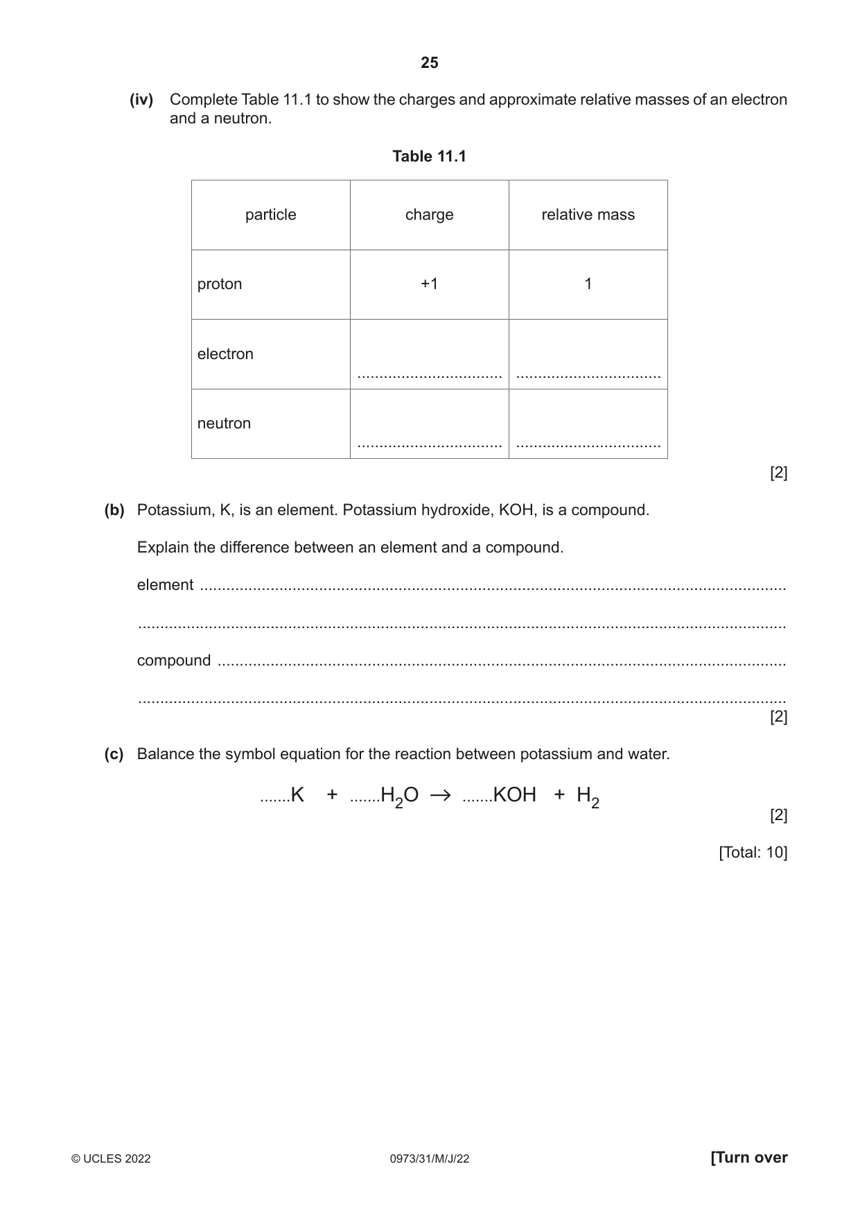 Cambridge IGCSE Sciences - Co-ordinated (9-1) 0973 2022 May/June Paper 3 · Variant 1 question paper, page 25 of 28