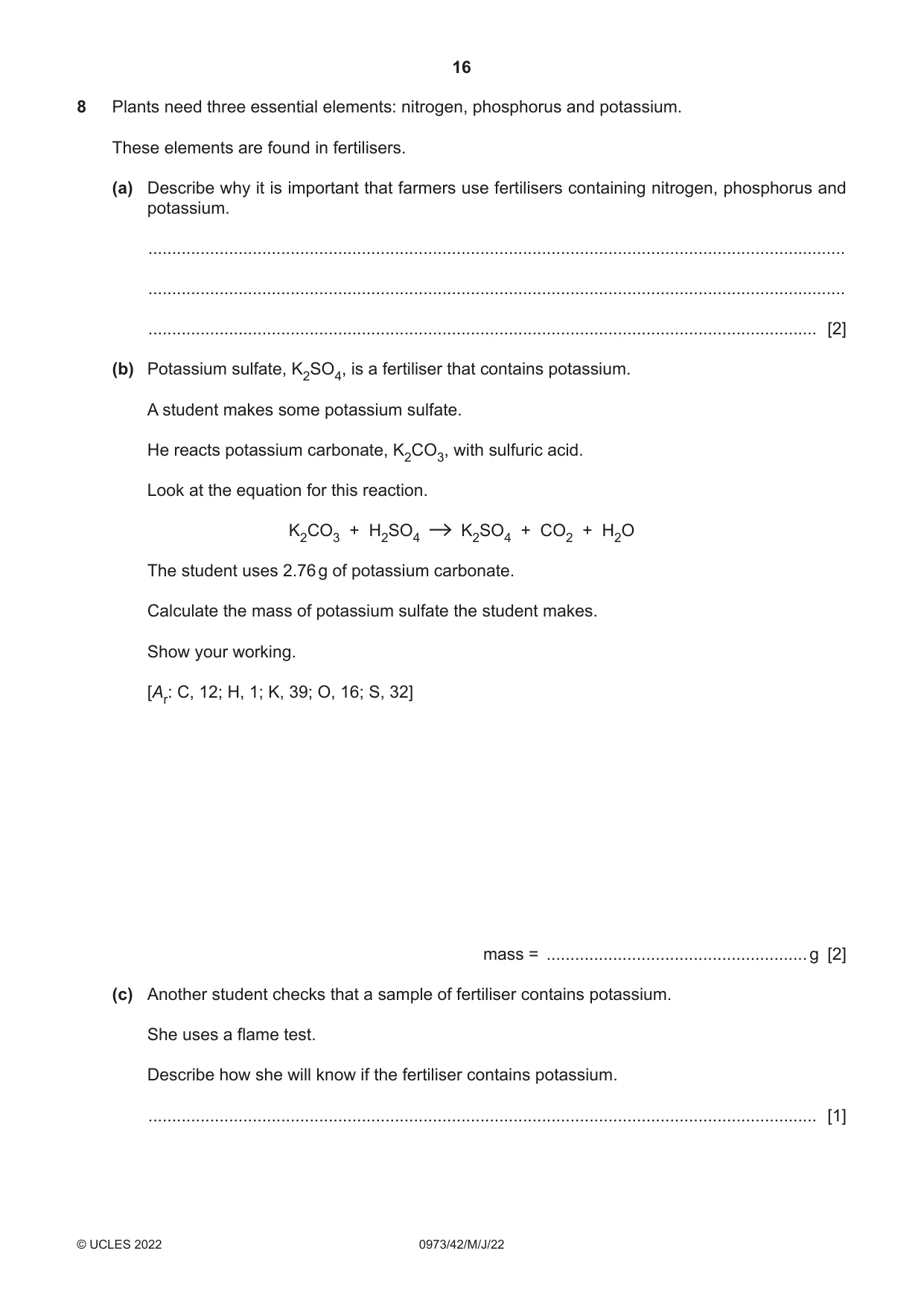 Cambridge IGCSE Sciences - Co-ordinated (9-1) 0973 2022 May/June Paper 4 · Variant 2 question paper, page 16 of 28