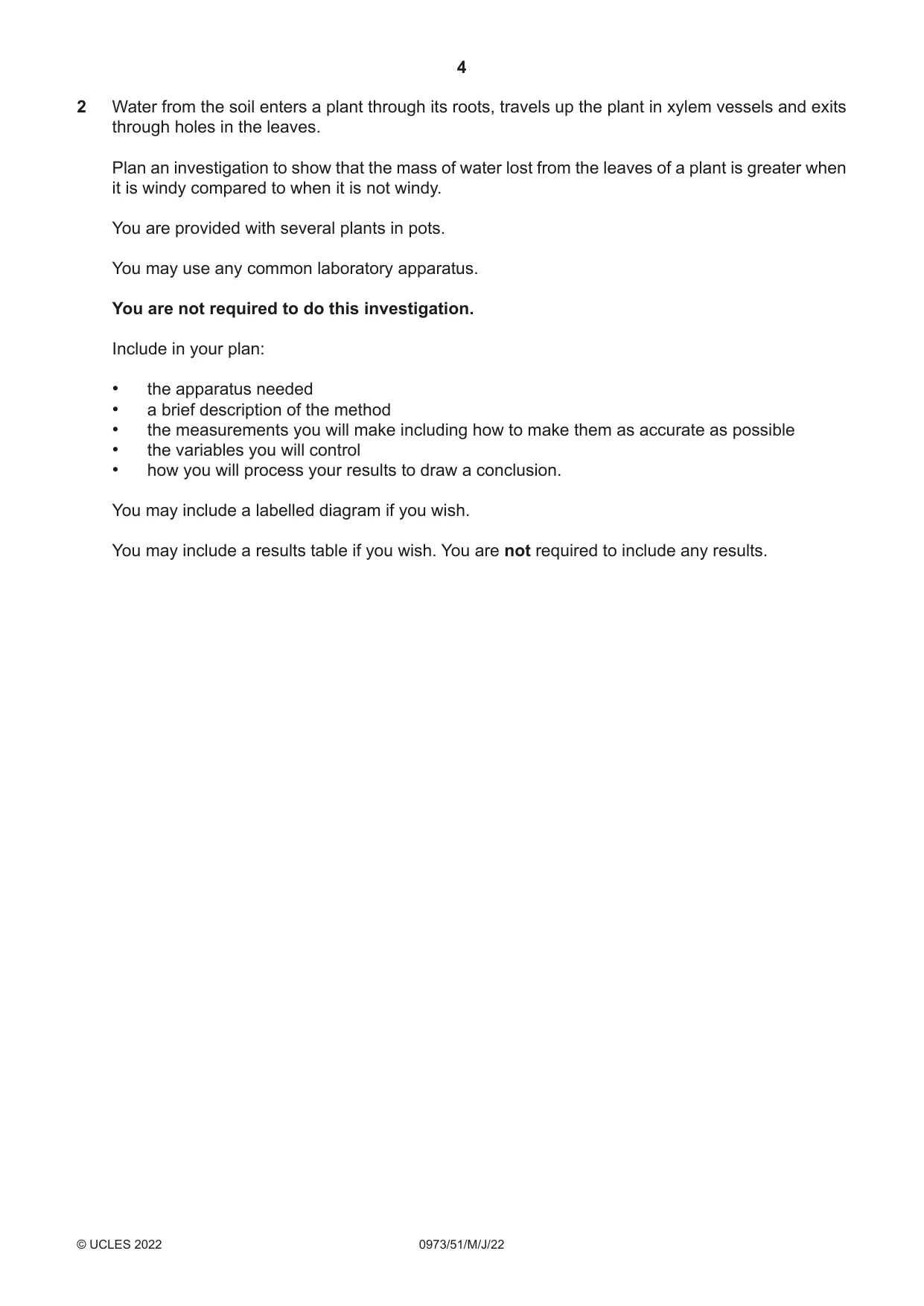 Cambridge IGCSE Sciences - Co-ordinated (9-1) 0973 2022 May/June Paper 5 · Variant 1 question paper, page 4 of 16