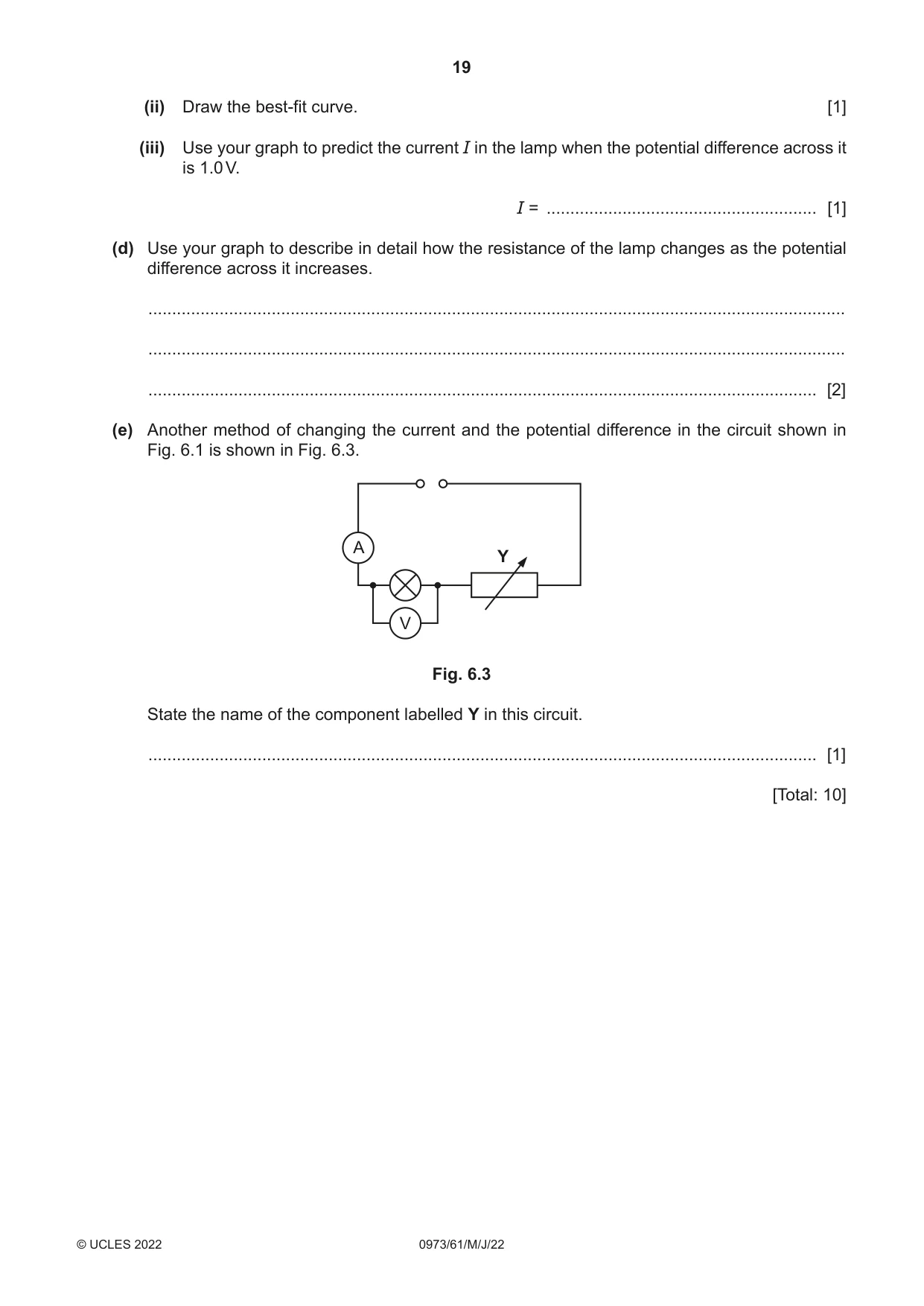 Cambridge IGCSE Sciences - Co-ordinated (9-1) 0973 2022 May/June Paper 6 · Variant 1 question paper, page 19 of 20