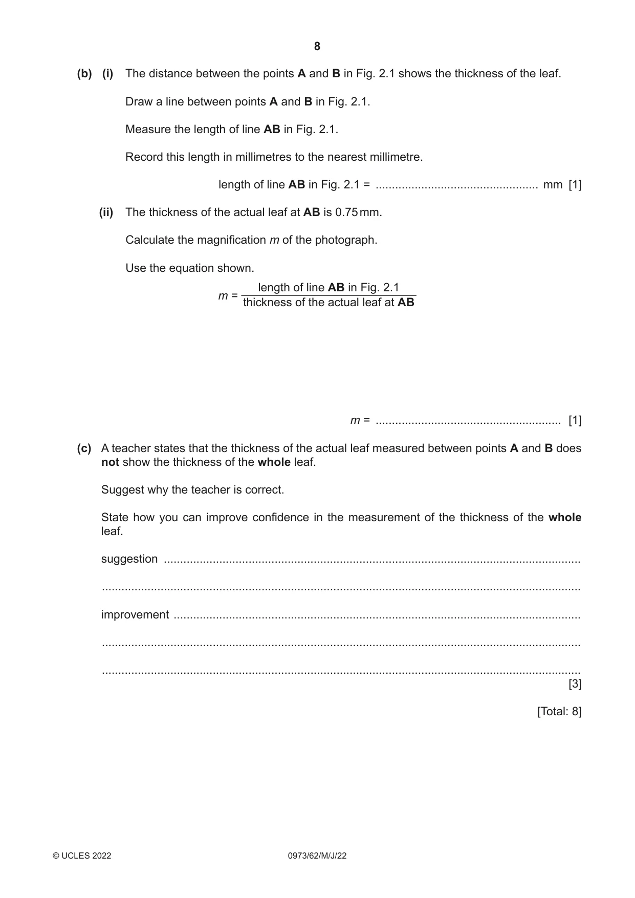 Cambridge IGCSE Sciences - Co-ordinated (9-1) 0973 2022 May/June Paper 6 · Variant 2 question paper, page 8 of 20