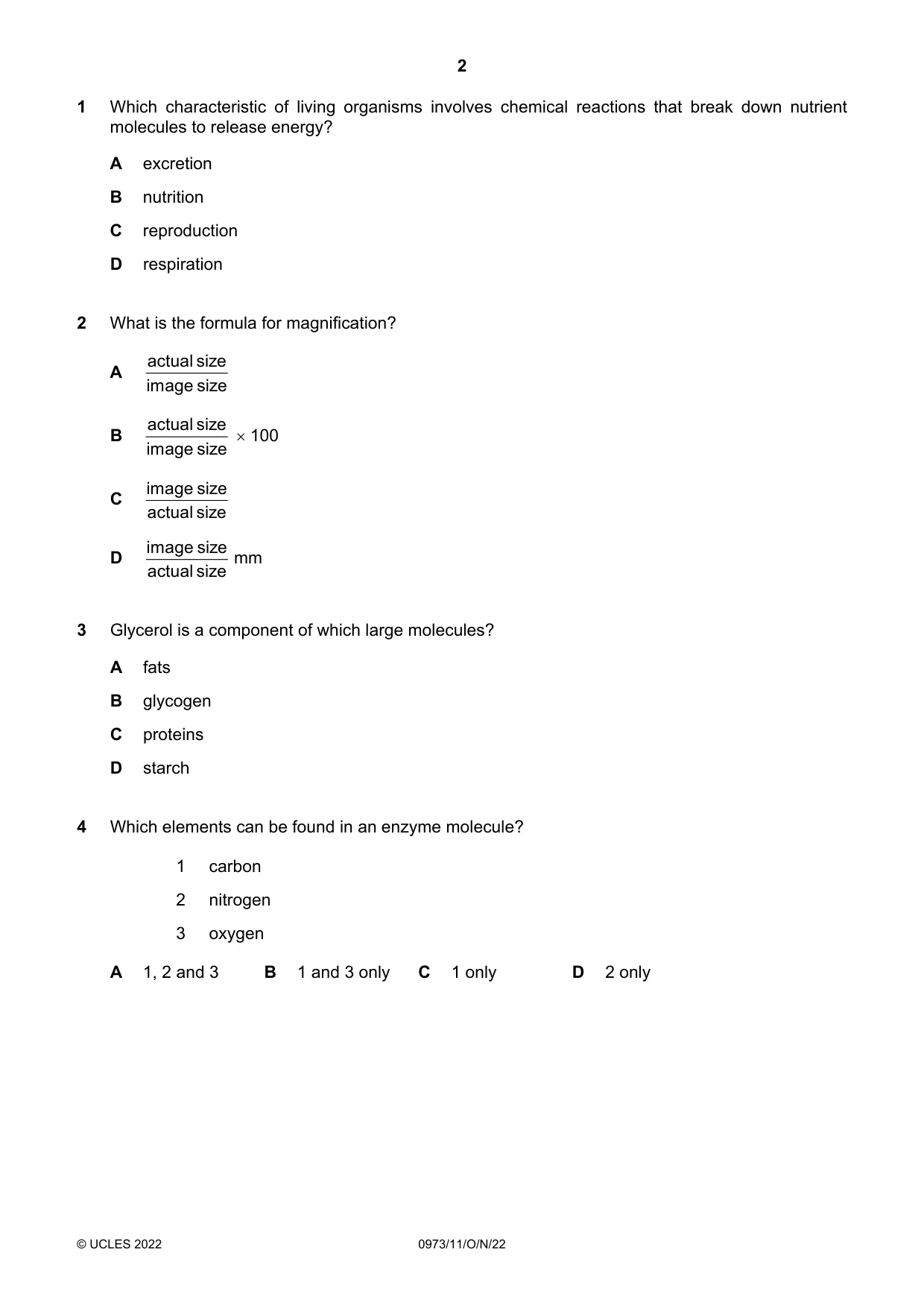 Cambridge IGCSE Sciences - Co-ordinated (9-1) 0973 2022 Oct/Nov Paper 1 · Variant 1 question paper, page 2 of 16